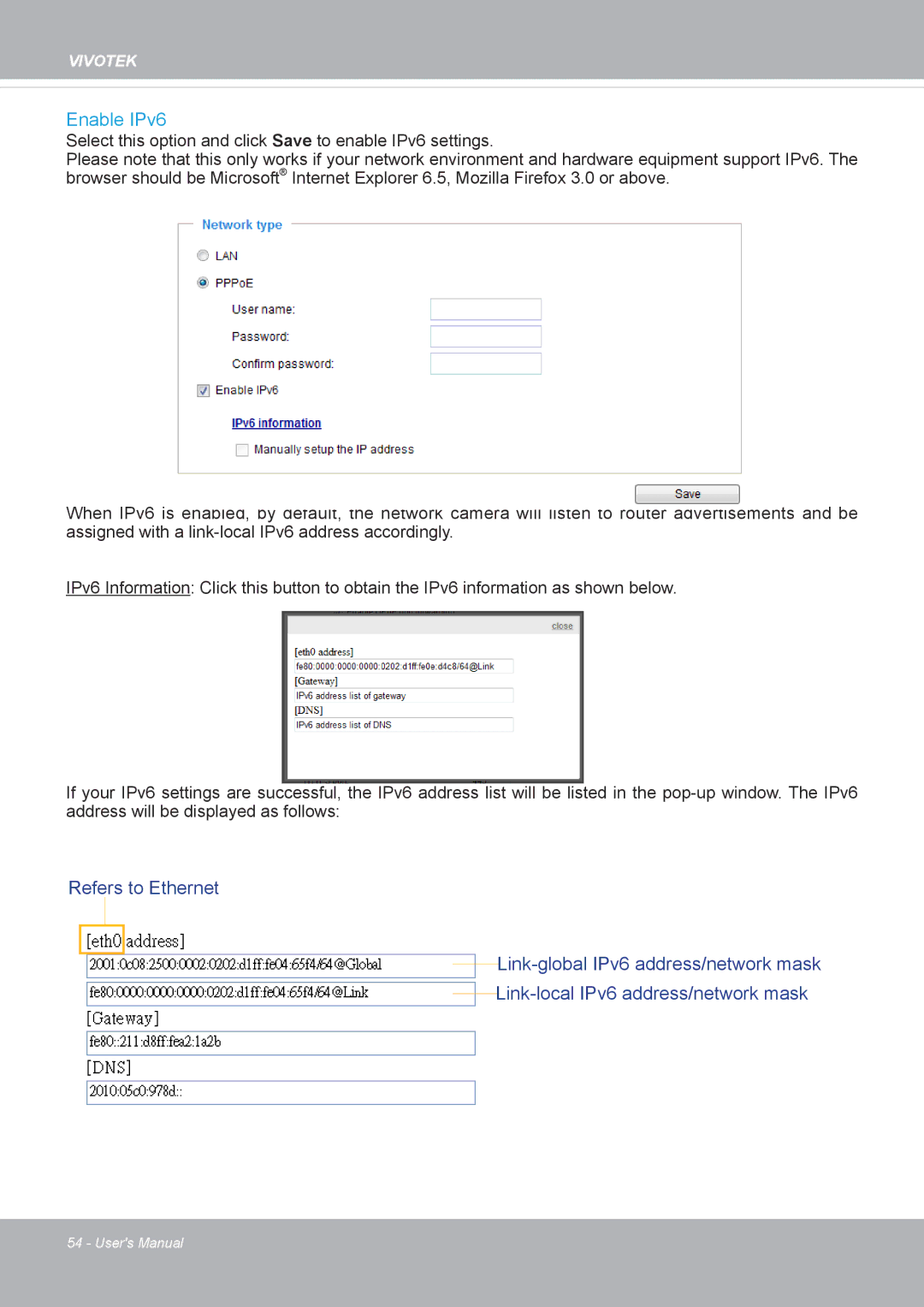 Vivotek PD8136 user manual Enable IPv6 