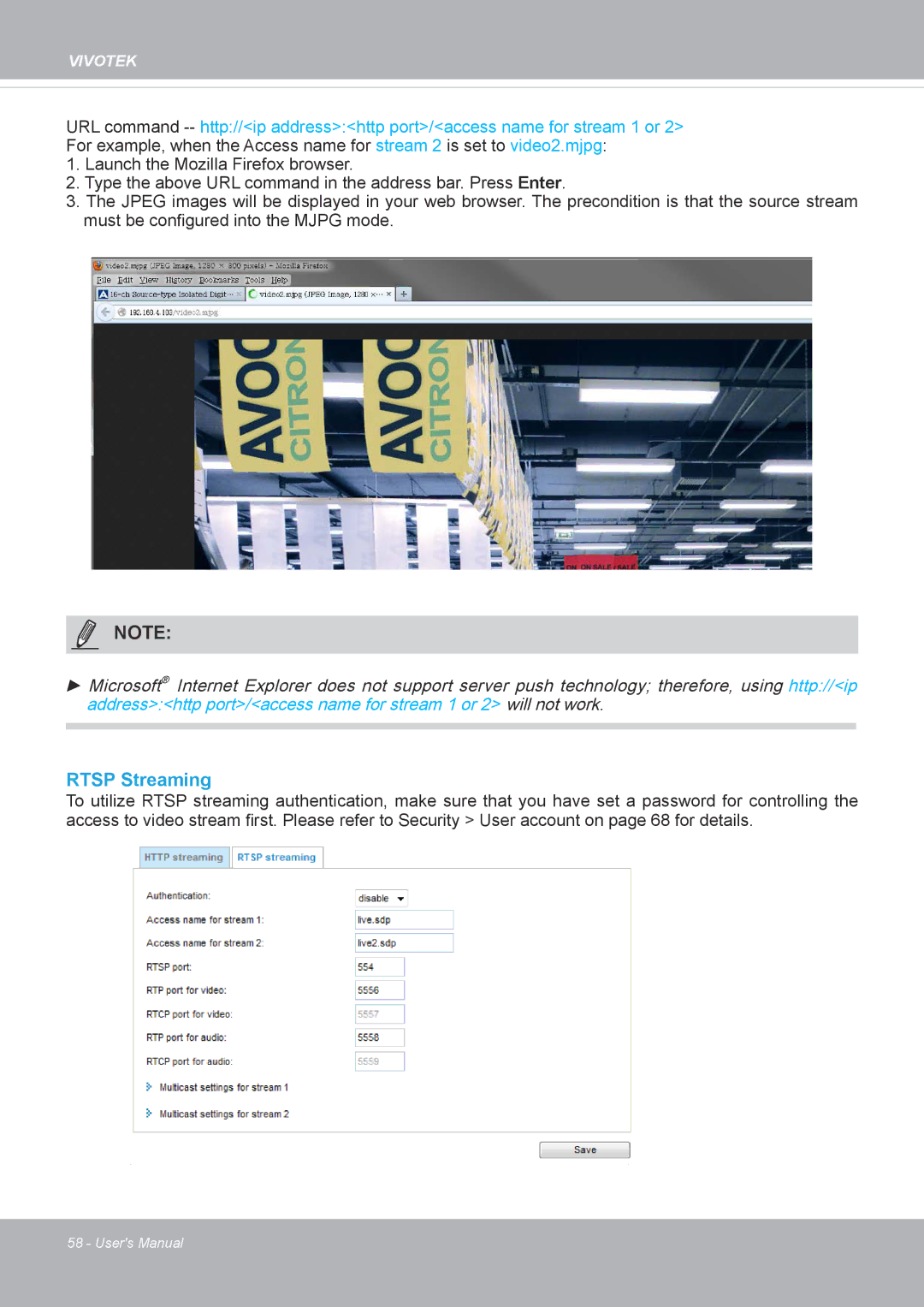 Vivotek PD8136 user manual Rtsp Streaming 