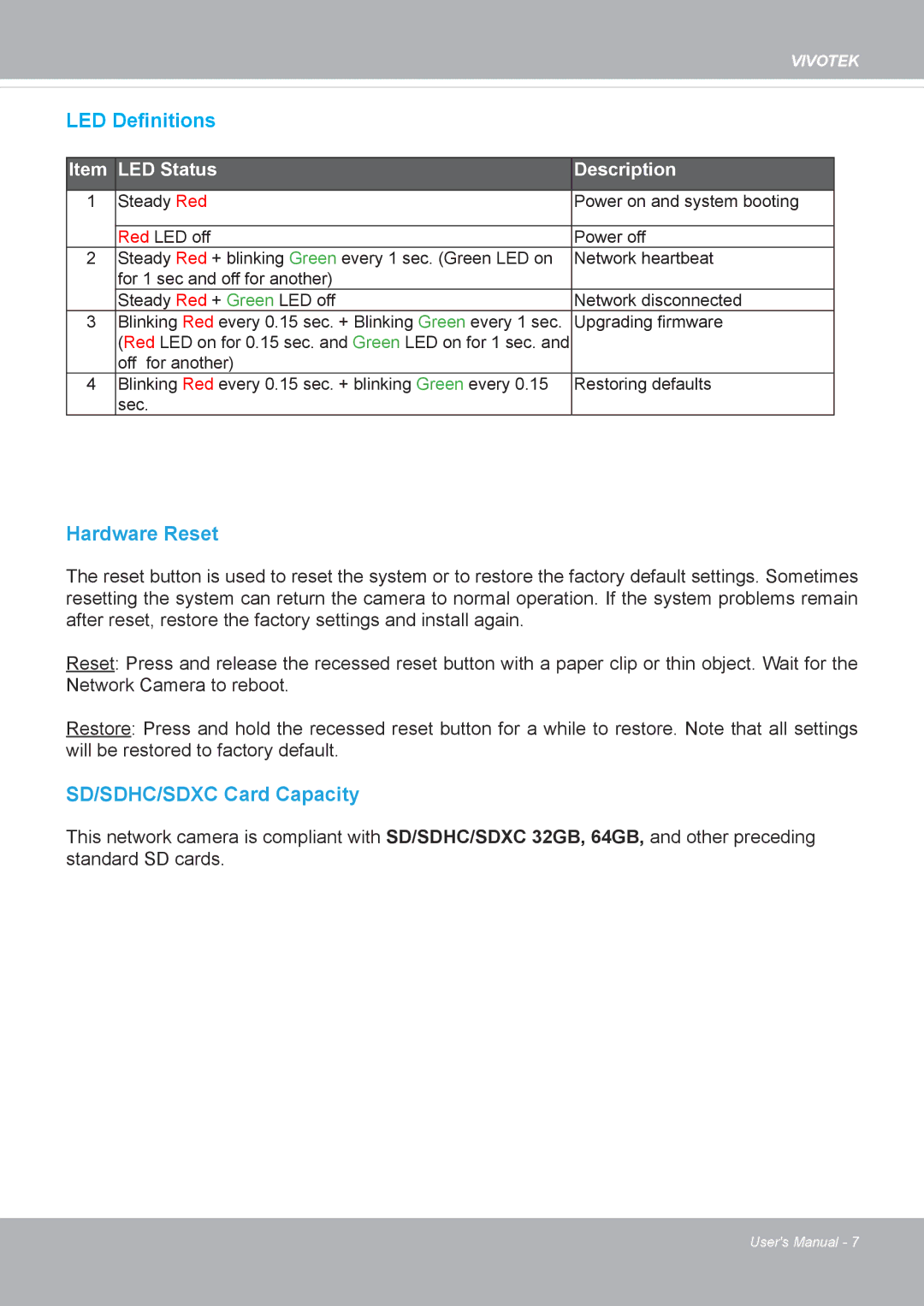 Vivotek PD8136 user manual Hardware Reset 