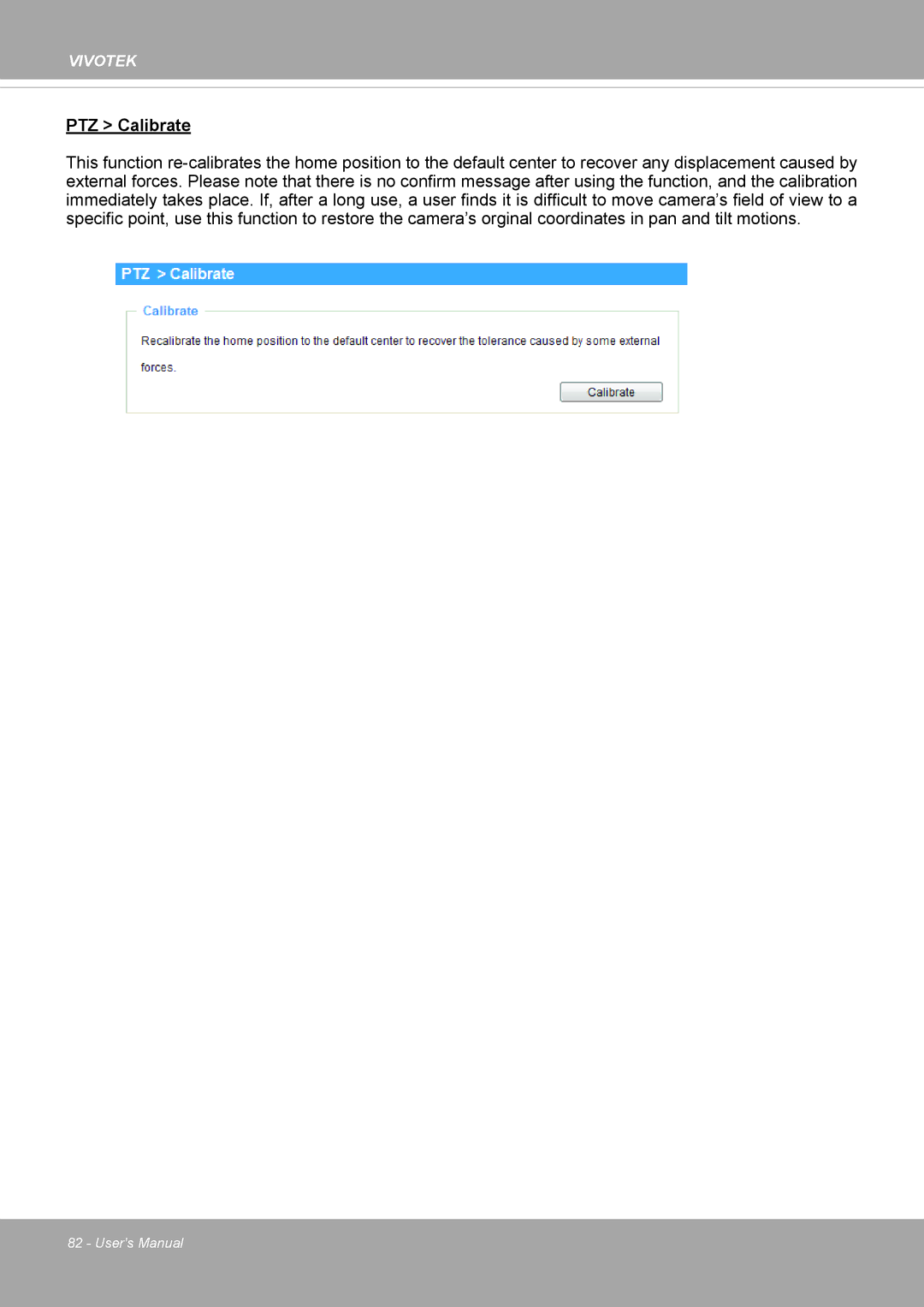 Vivotek PD8136 user manual PTZ Calibrate 