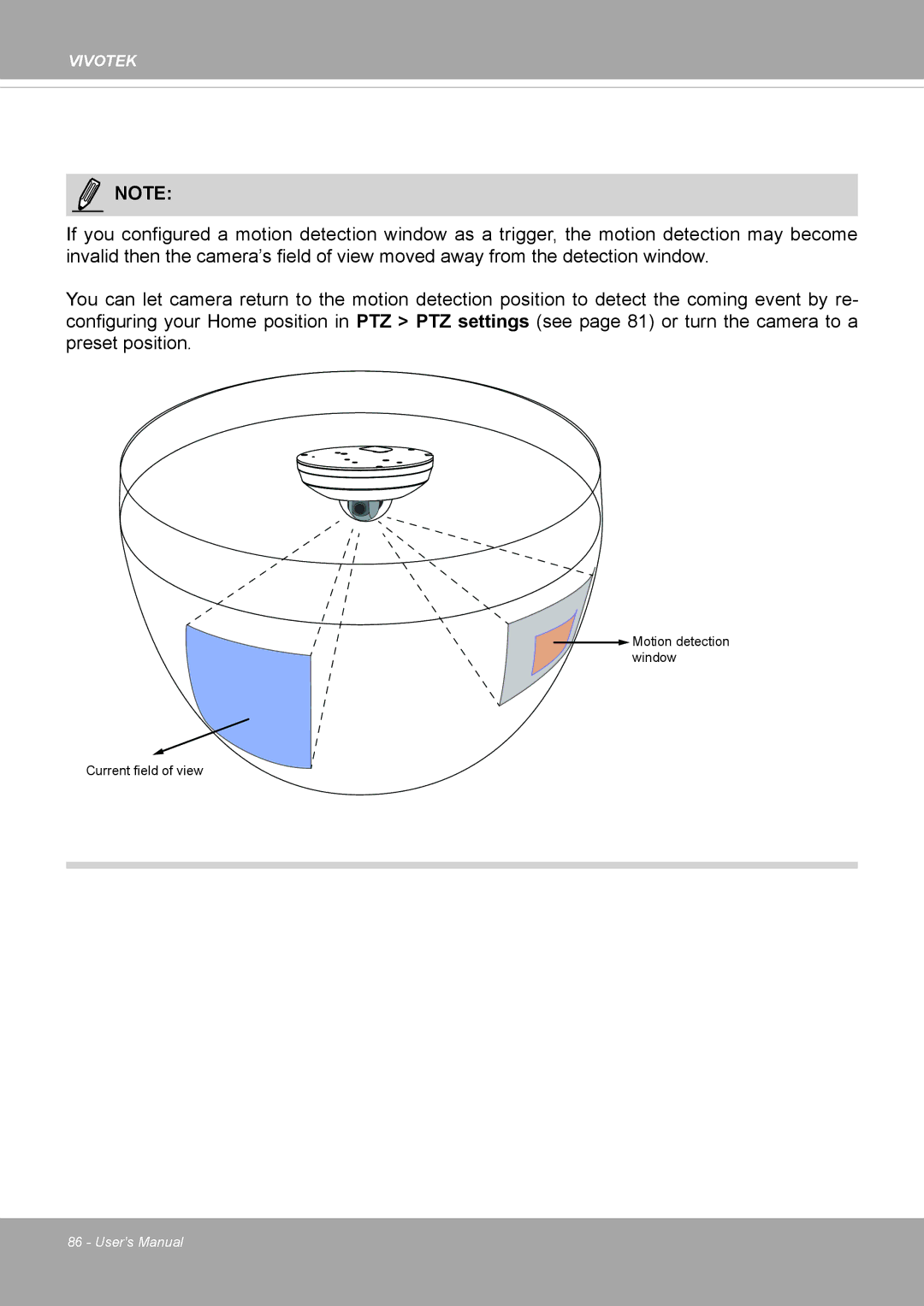 Vivotek PD8136 user manual Motion detection window Current field of view 