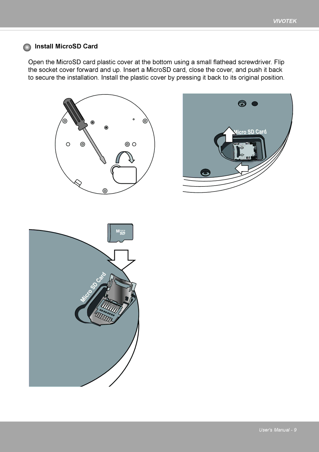 Vivotek PD8136 user manual Install MicroSD Card 