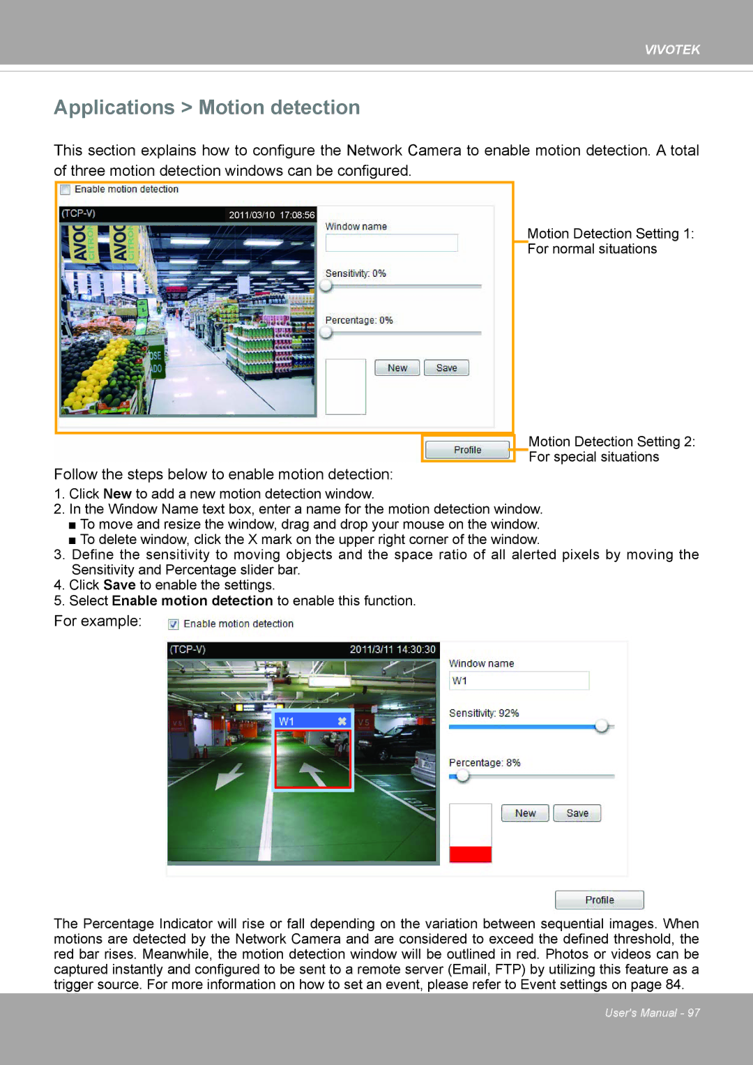 Vivotek PD8136 user manual Applications Motion detection 