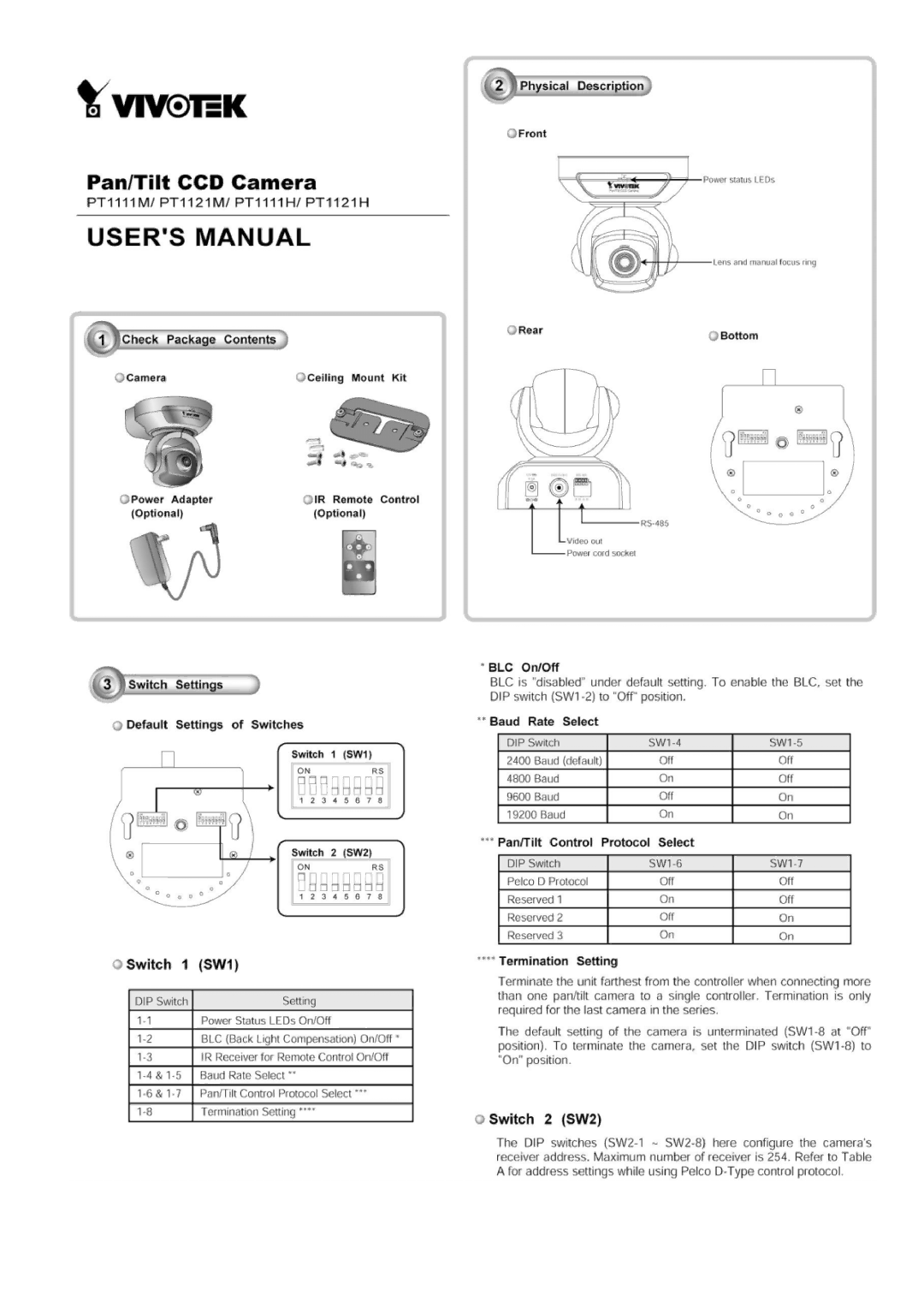 Vivotek PT1111H, PT1121H, PT1121M, PT1111M manual 