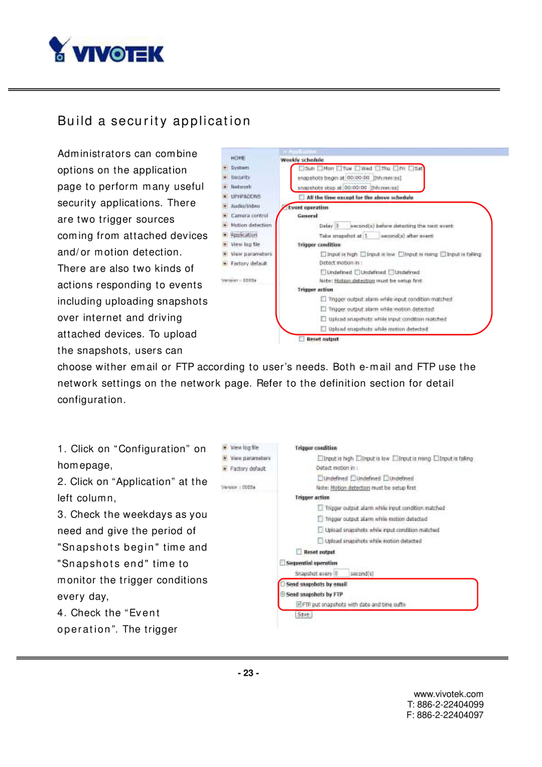 Vivotek PT3112/3122 manual Build a security application 