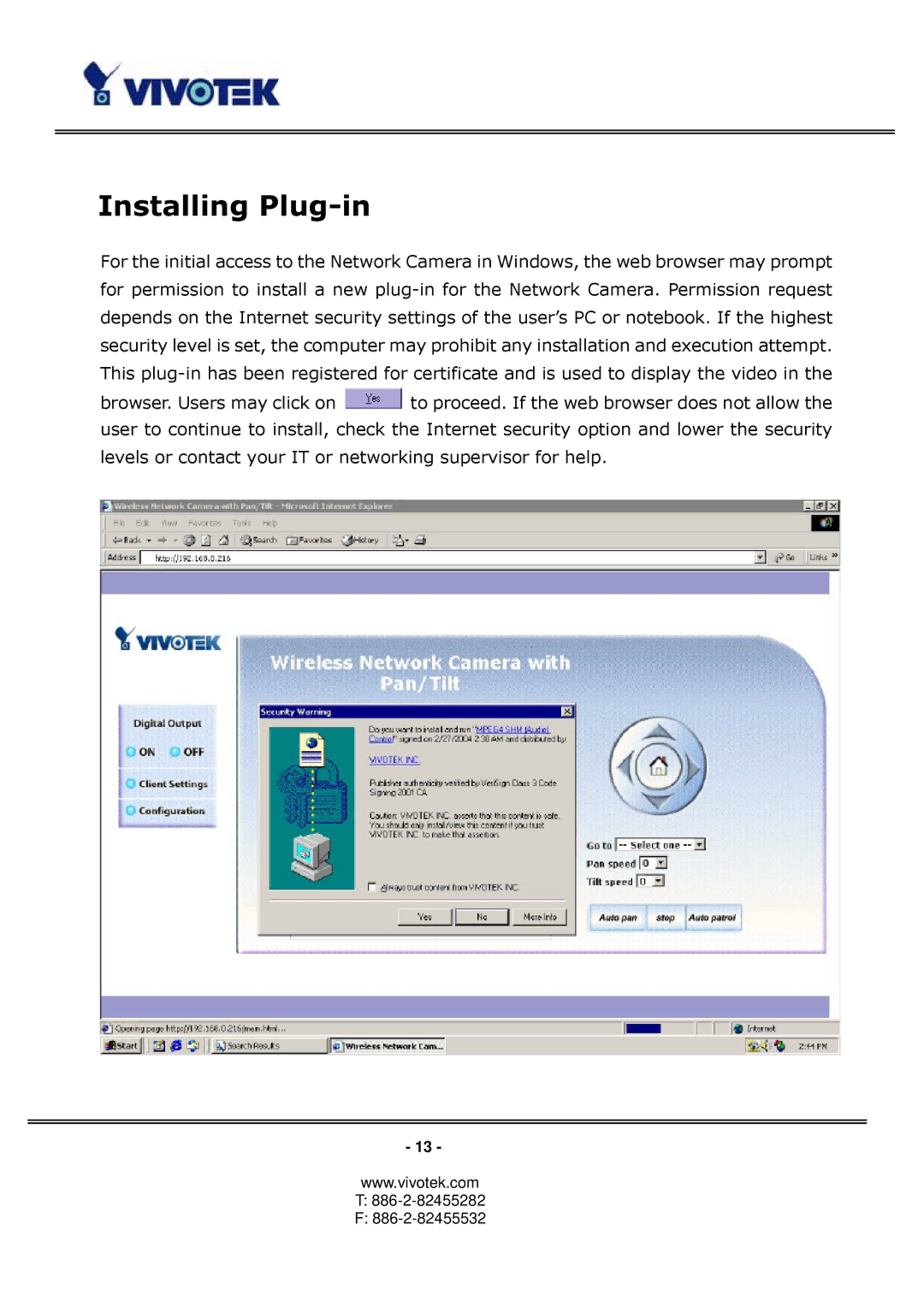 Vivotek PT3113, PT3123 manual Installing Plug-in 