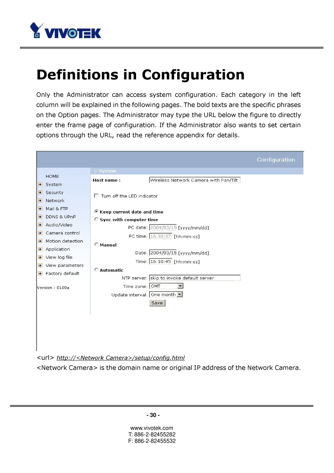 Vivotek PT3123, PT3113 manual Definitions in Configuration 