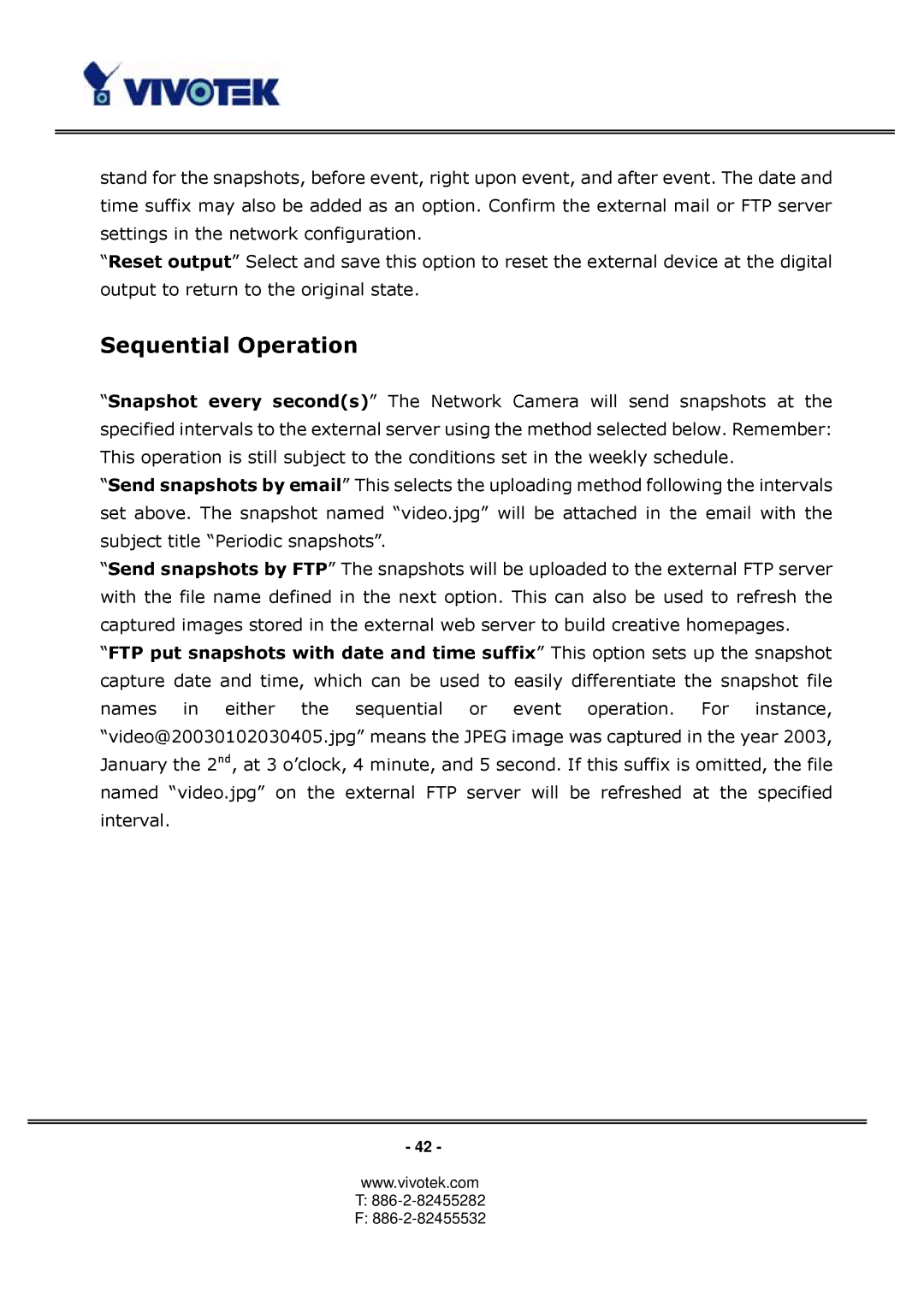 Vivotek PT3123, PT3113 manual Sequential Operation 