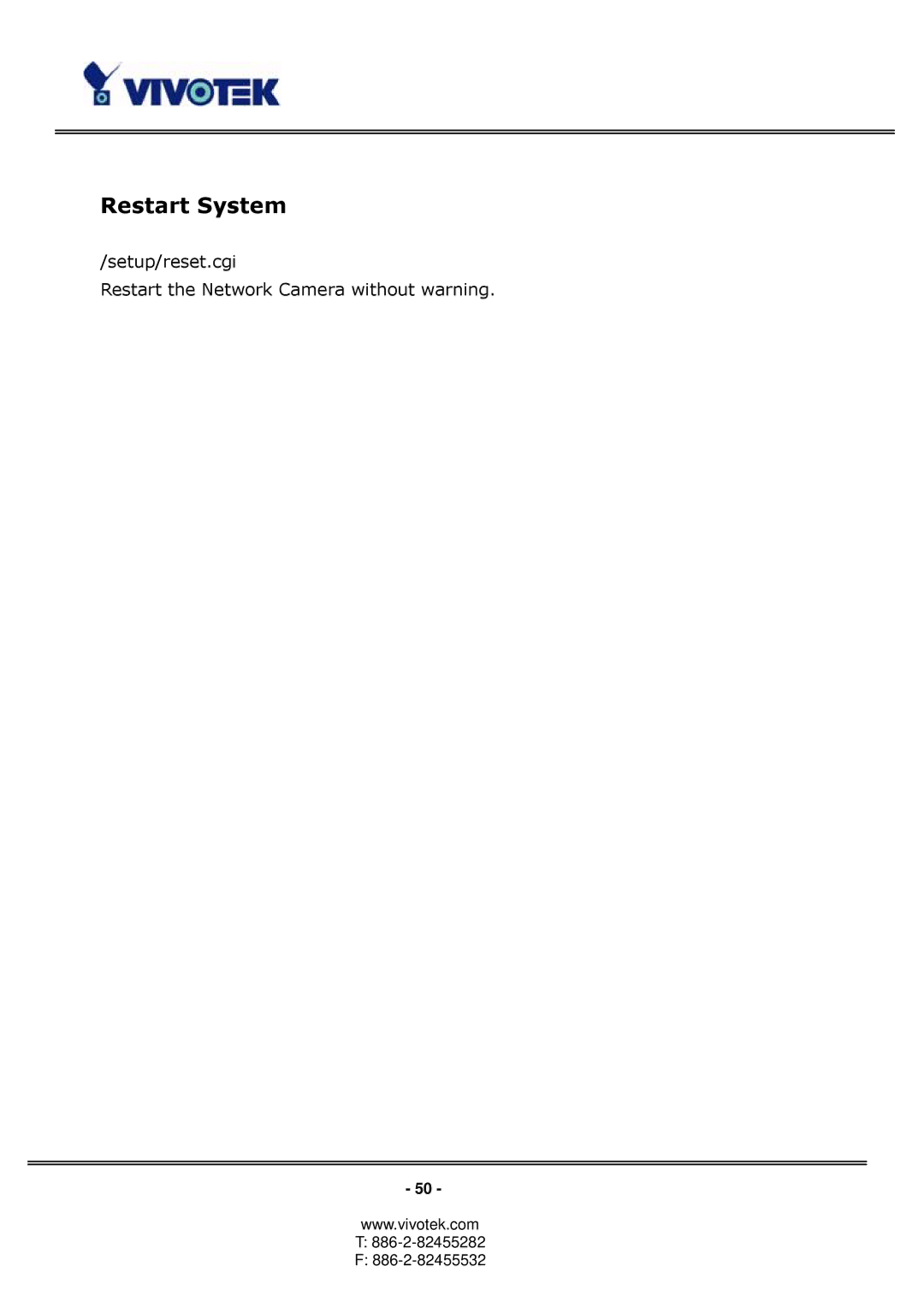 Vivotek PT3113, PT3123 manual Restart System 