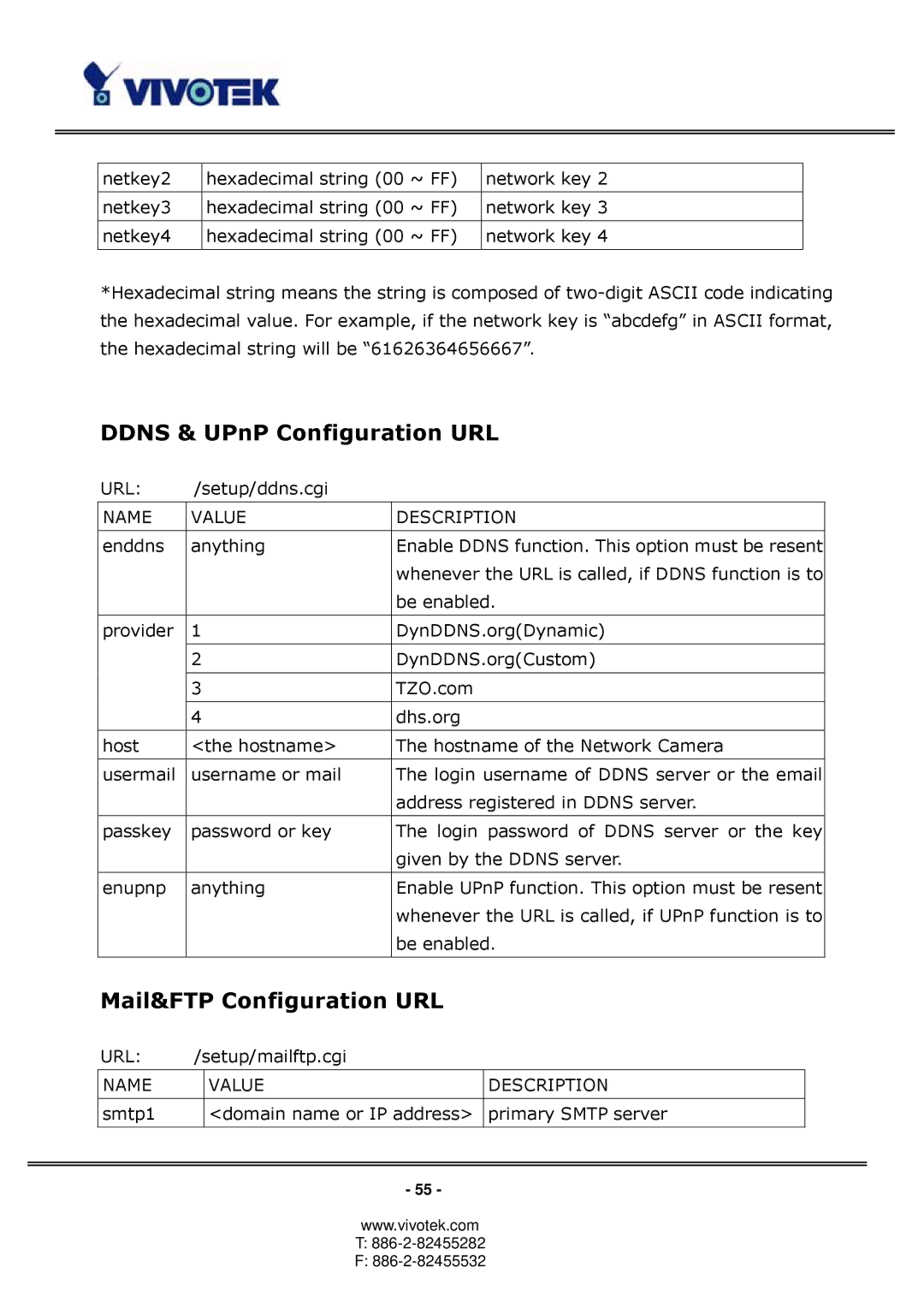 Vivotek PT3123, PT3113 manual Ddns & UPnP Configuration URL, Mail&FTP Configuration URL 