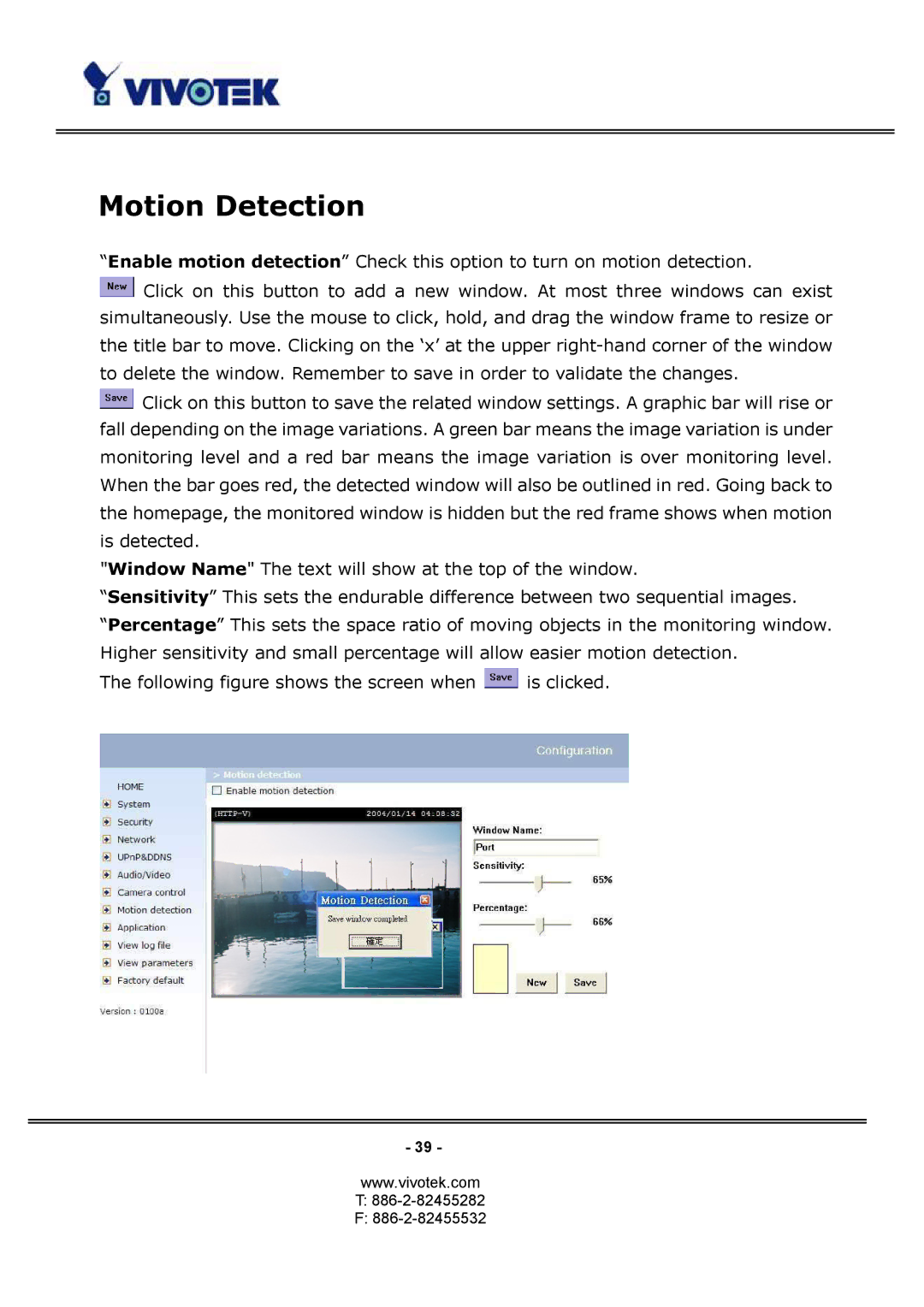 Vivotek PT3114, PT3124 manual Motion Detection 