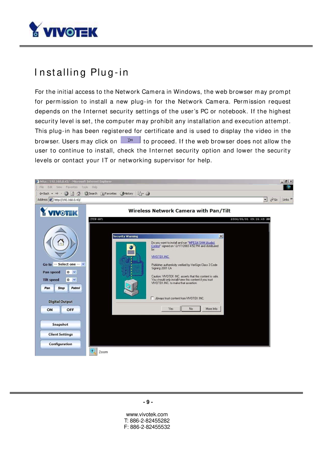 Vivotek PT3117, PT3127 manual Installing Plug-in 