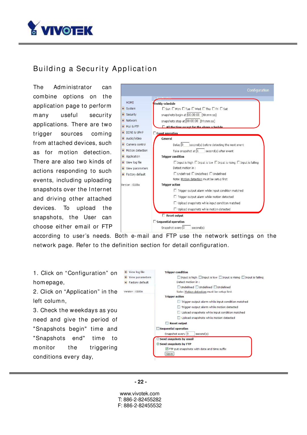 Vivotek PT3127, PT3117 manual Building a Security Application 