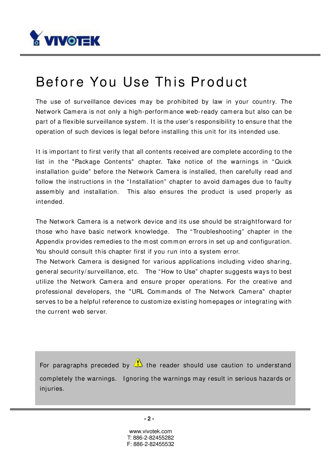 Vivotek PT3127, PT3117 manual Before You Use This Product 