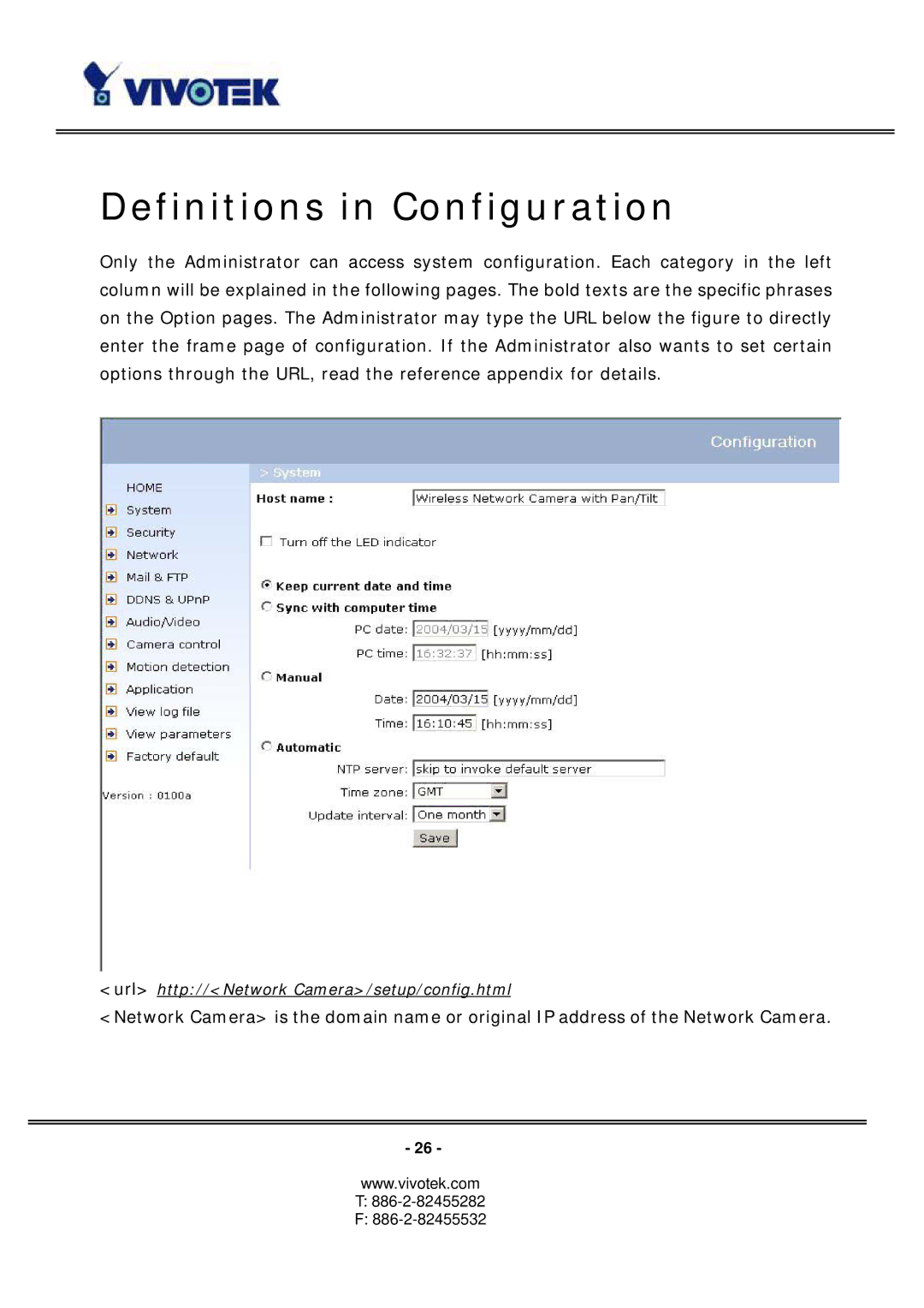 Vivotek PT3127, PT3117 manual Definitions in Configuration 