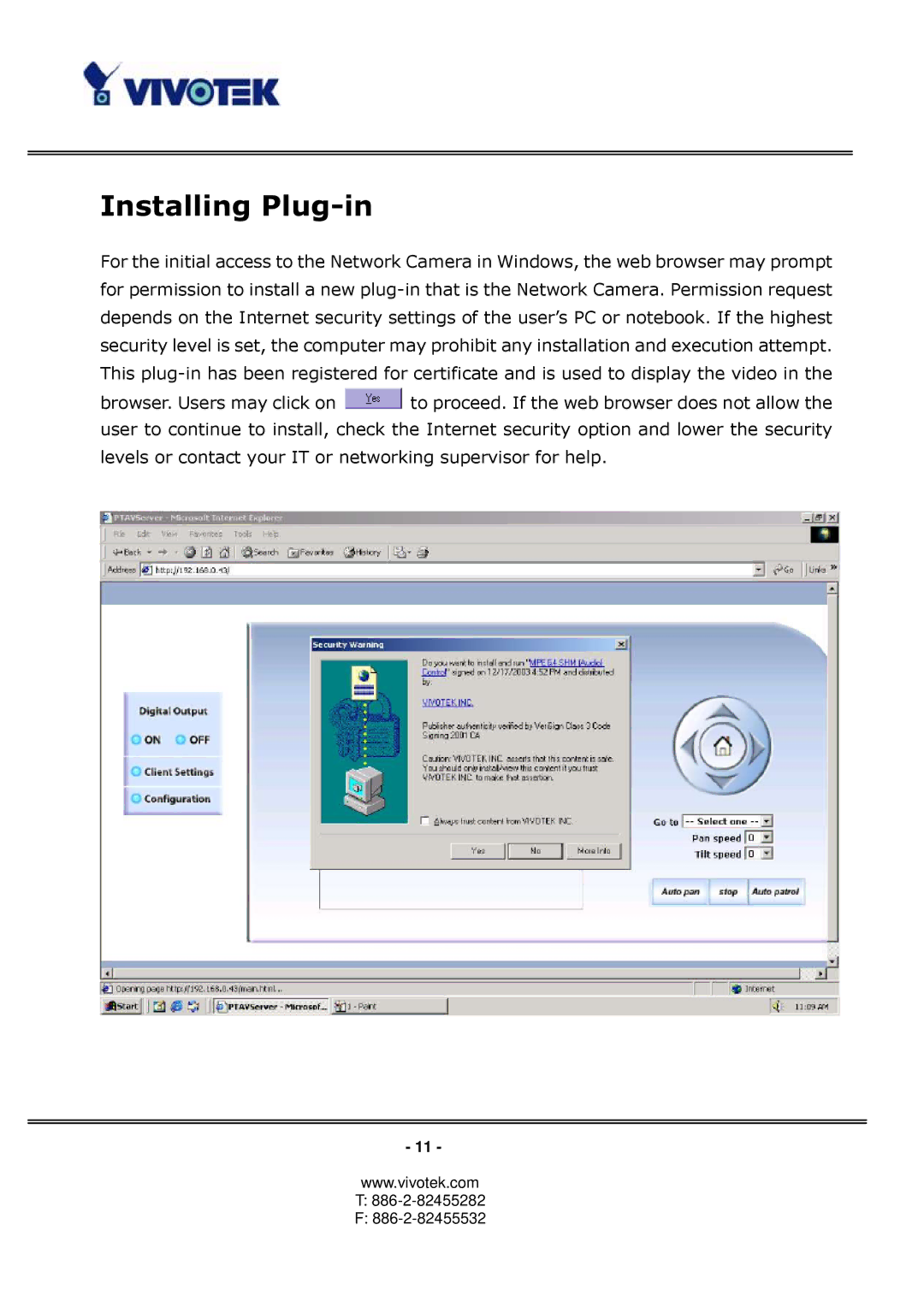 Vivotek PT3122 manual Installing Plug-in 