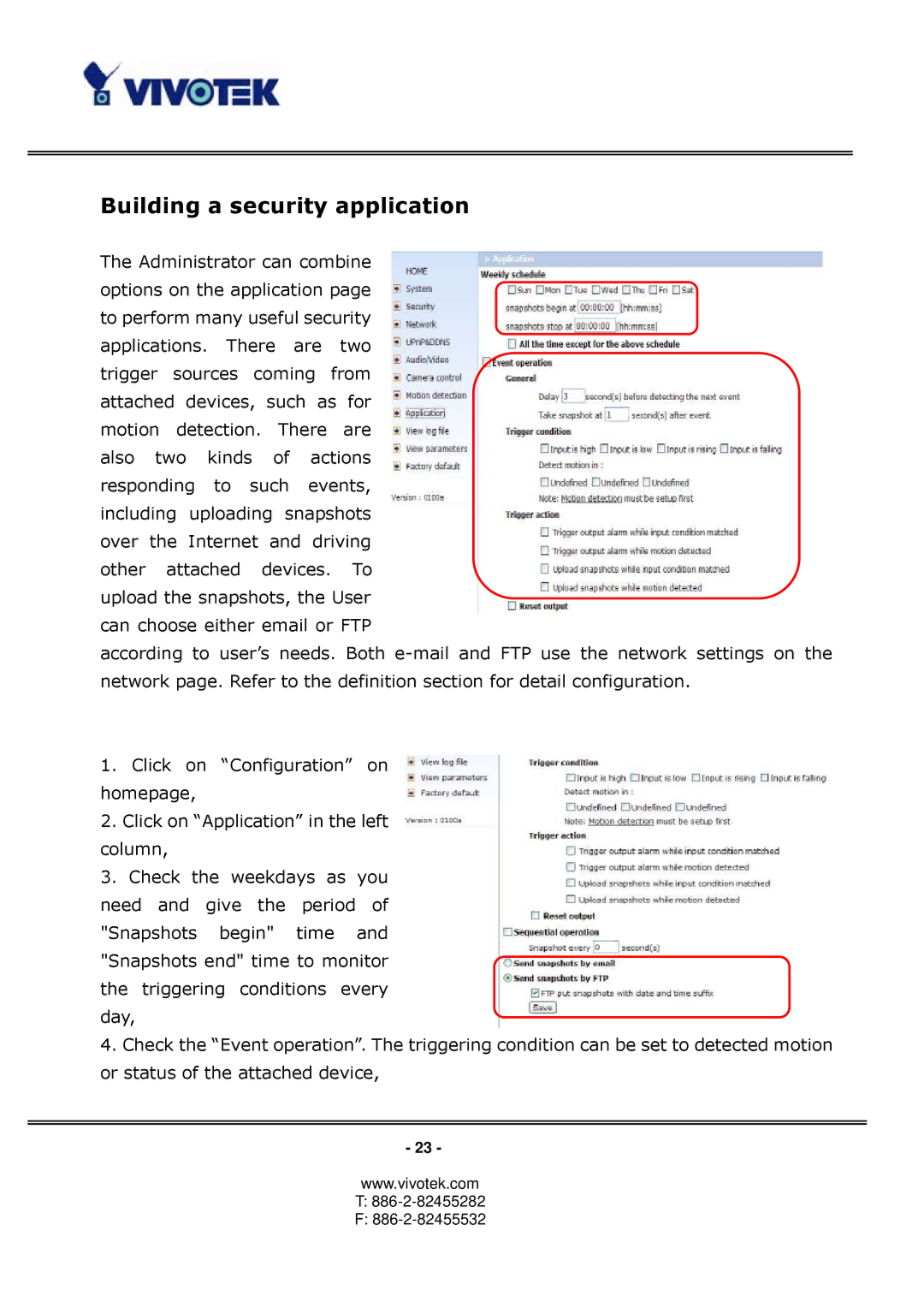 Vivotek PT3122 manual Building a security application 