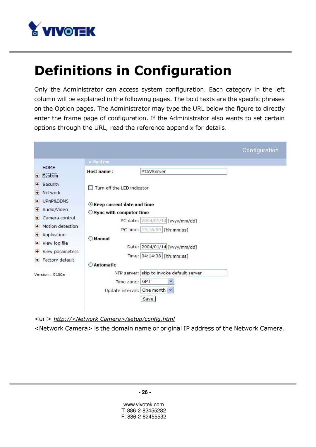 Vivotek PT3122 manual Definitions in Configuration 