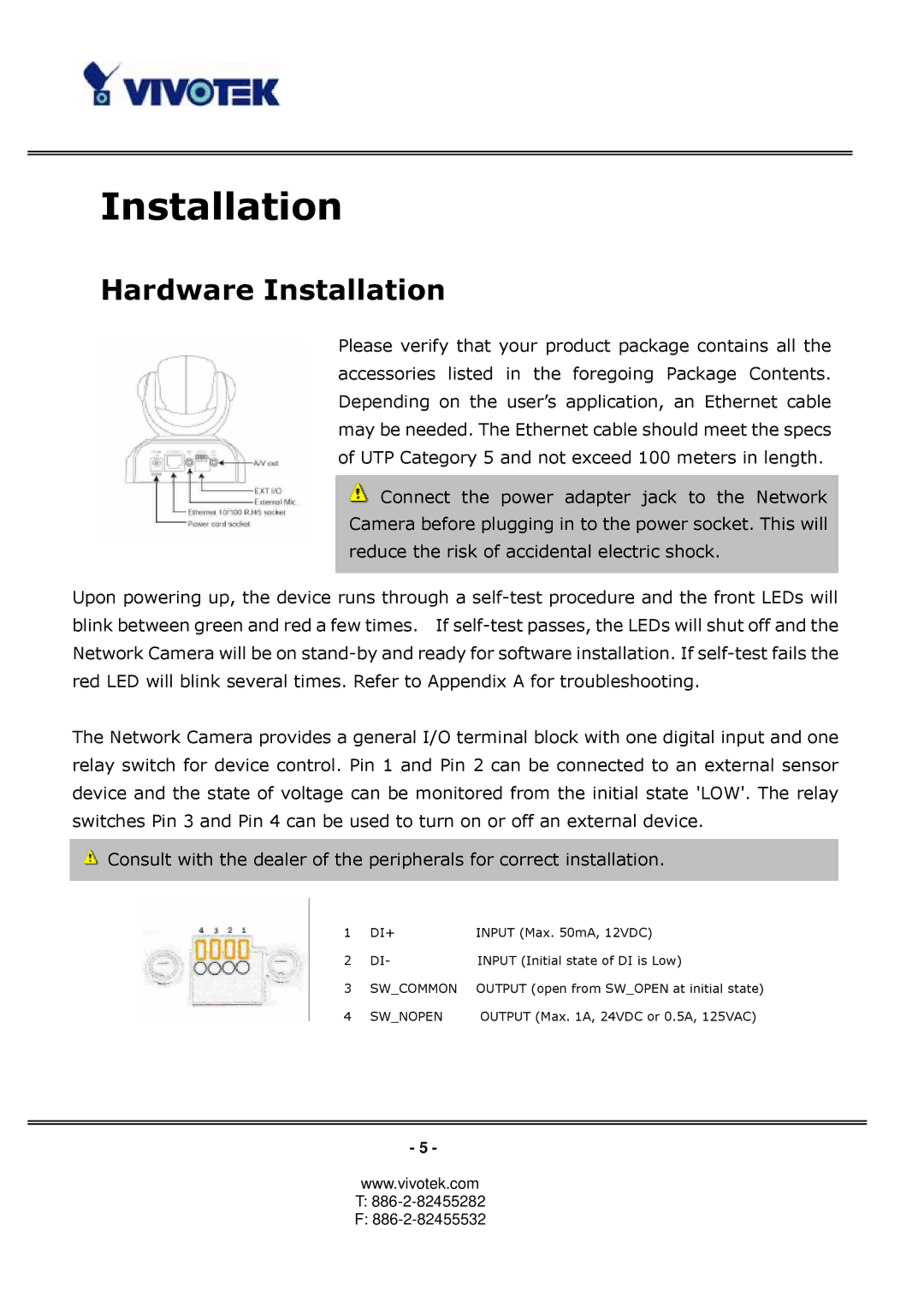 Vivotek PT3122 manual Hardware Installation 