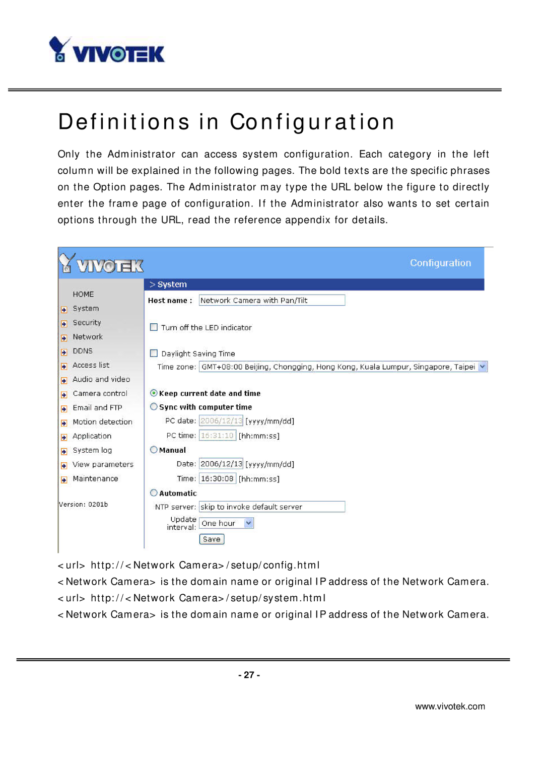 Vivotek PT7135 manual Definitions in Configuration 