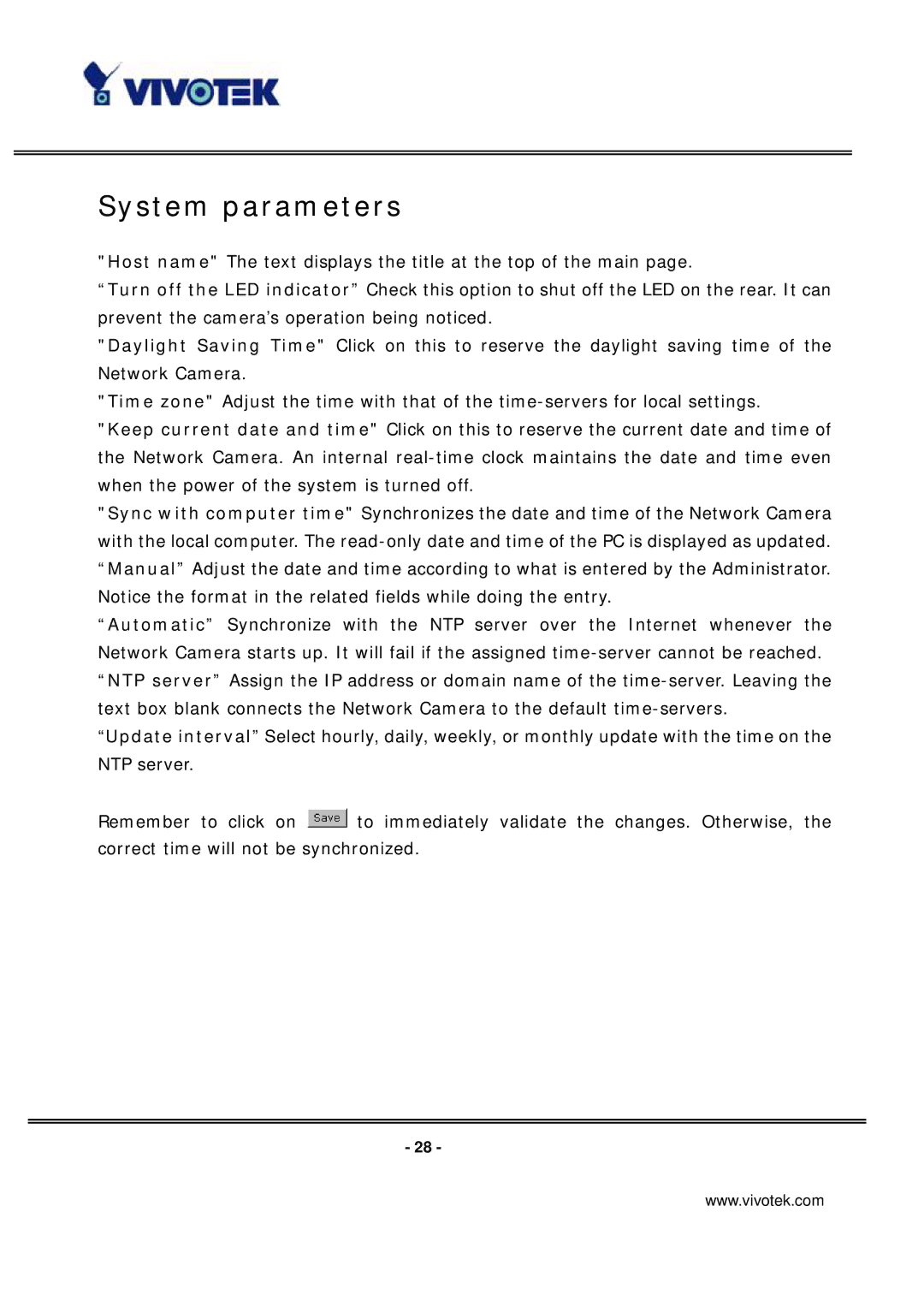 Vivotek PT7135 manual System parameters 