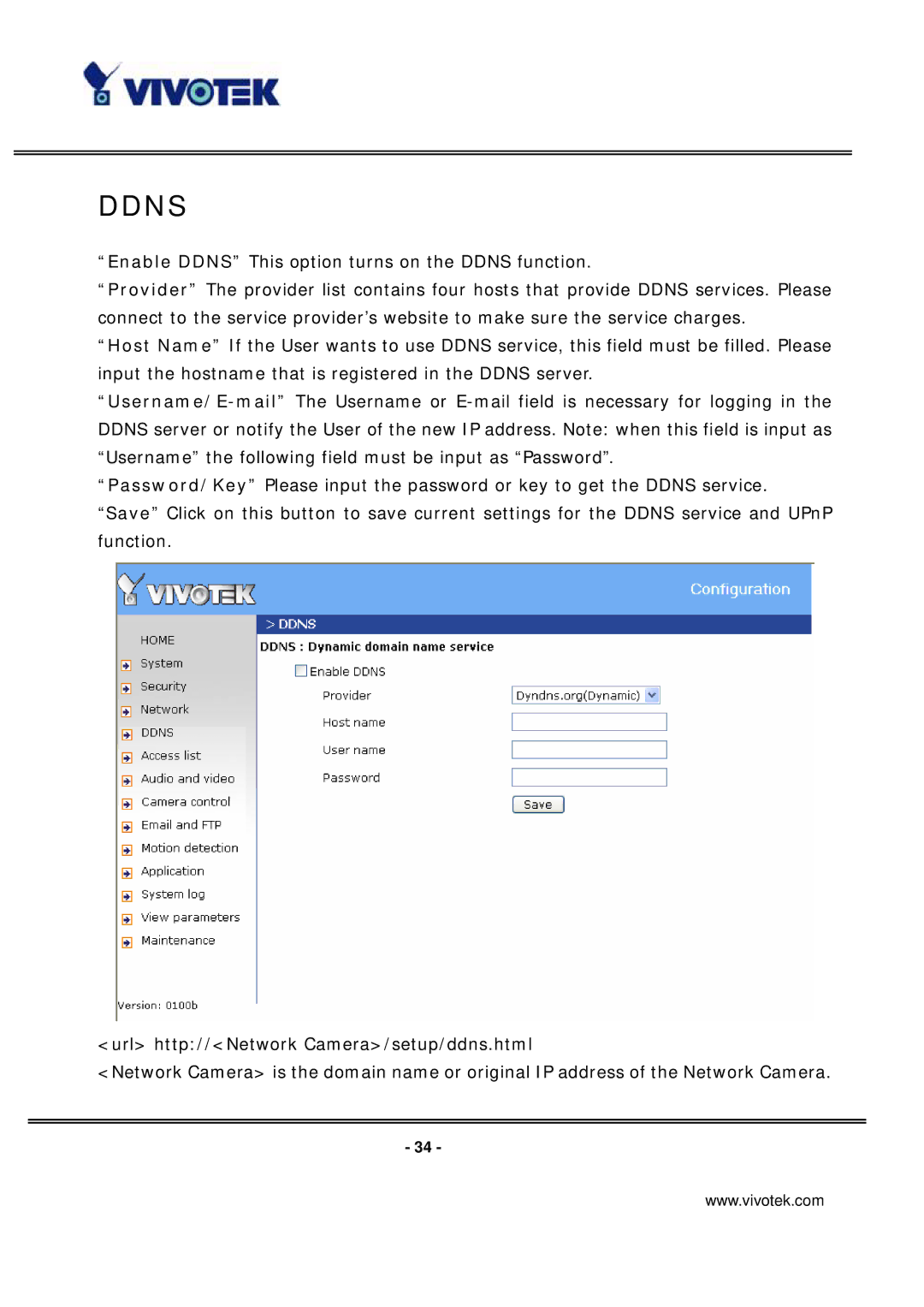 Vivotek PT7135 manual Ddns 