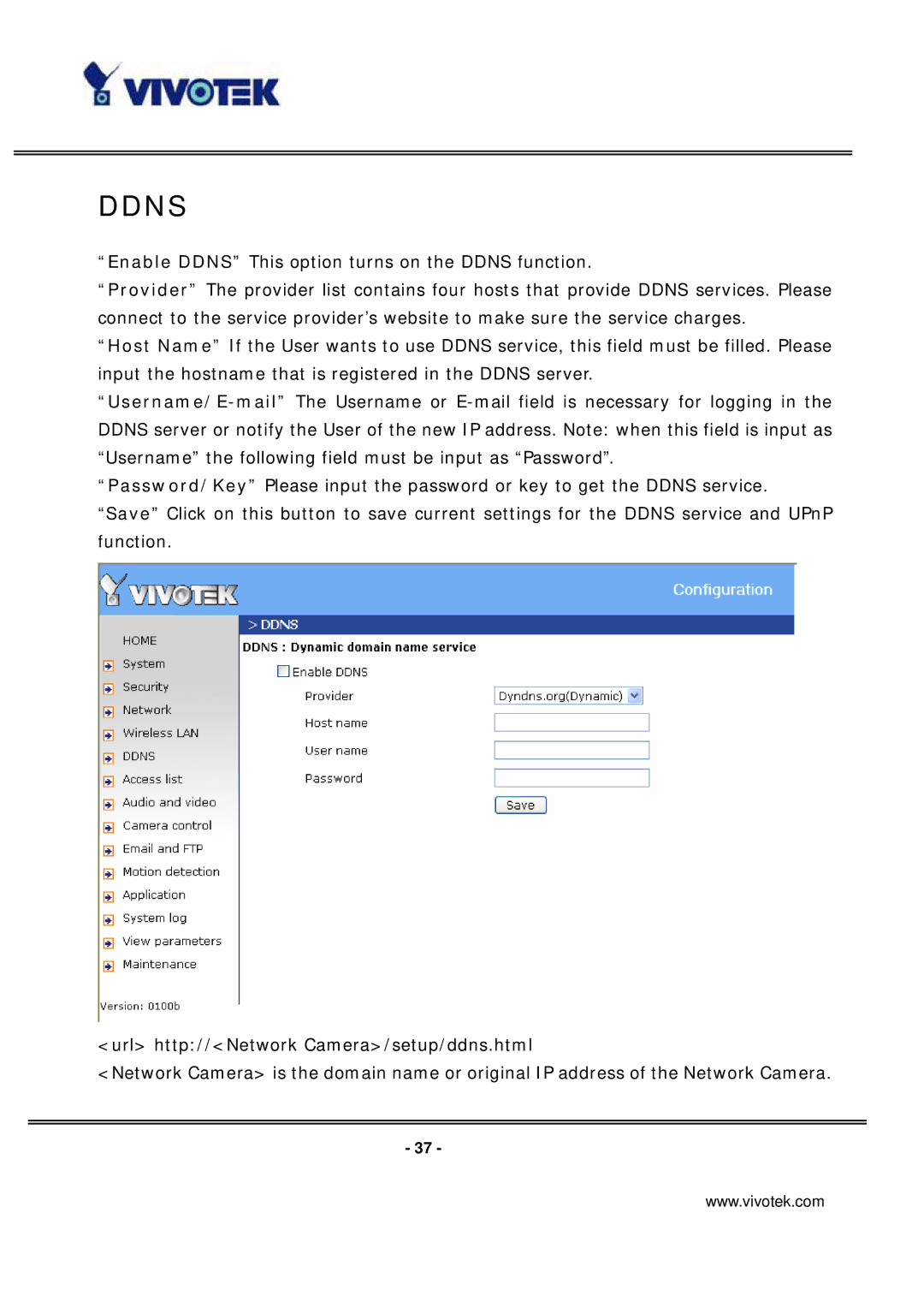 Vivotek PT7137 manual Ddns 