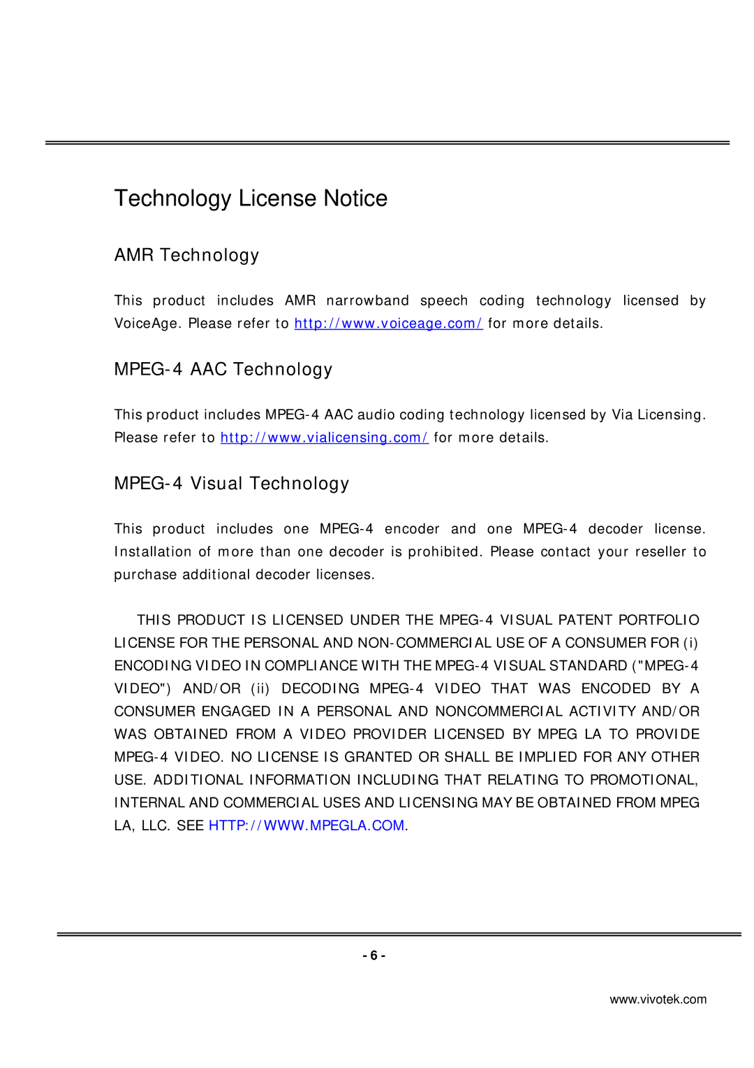 Vivotek PT7137 manual Technology License Notice 