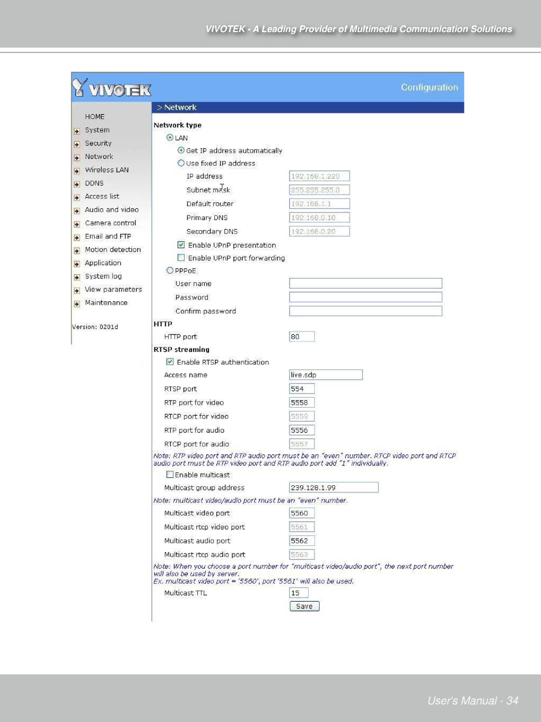 Vivotek PT71373GPP/ISMA manual 