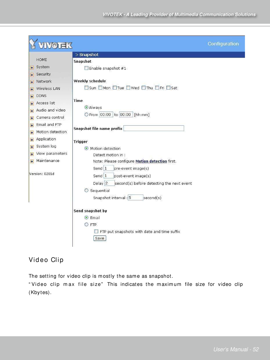 Vivotek PT71373GPP/ISMA manual Video Clip 