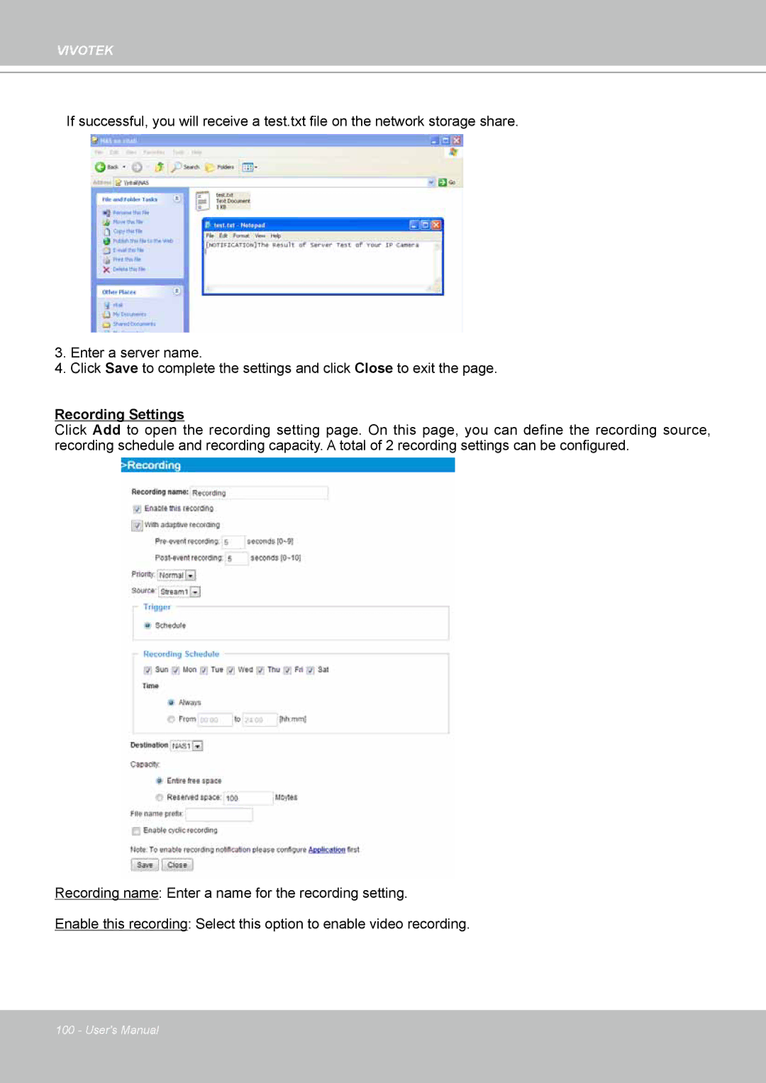 Vivotek PT8133 user manual Recording Settings 