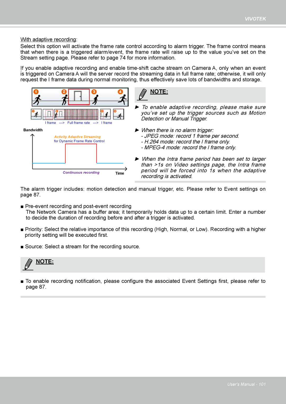 Vivotek PT8133 user manual Continuous recording 