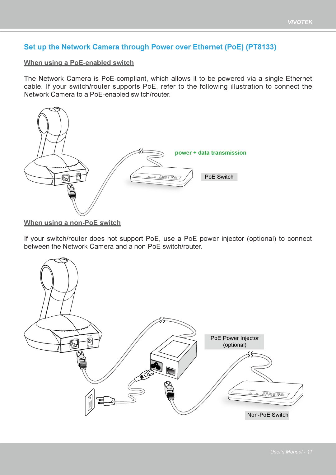 Vivotek PT8133 user manual When using a PoE-enabled switch 