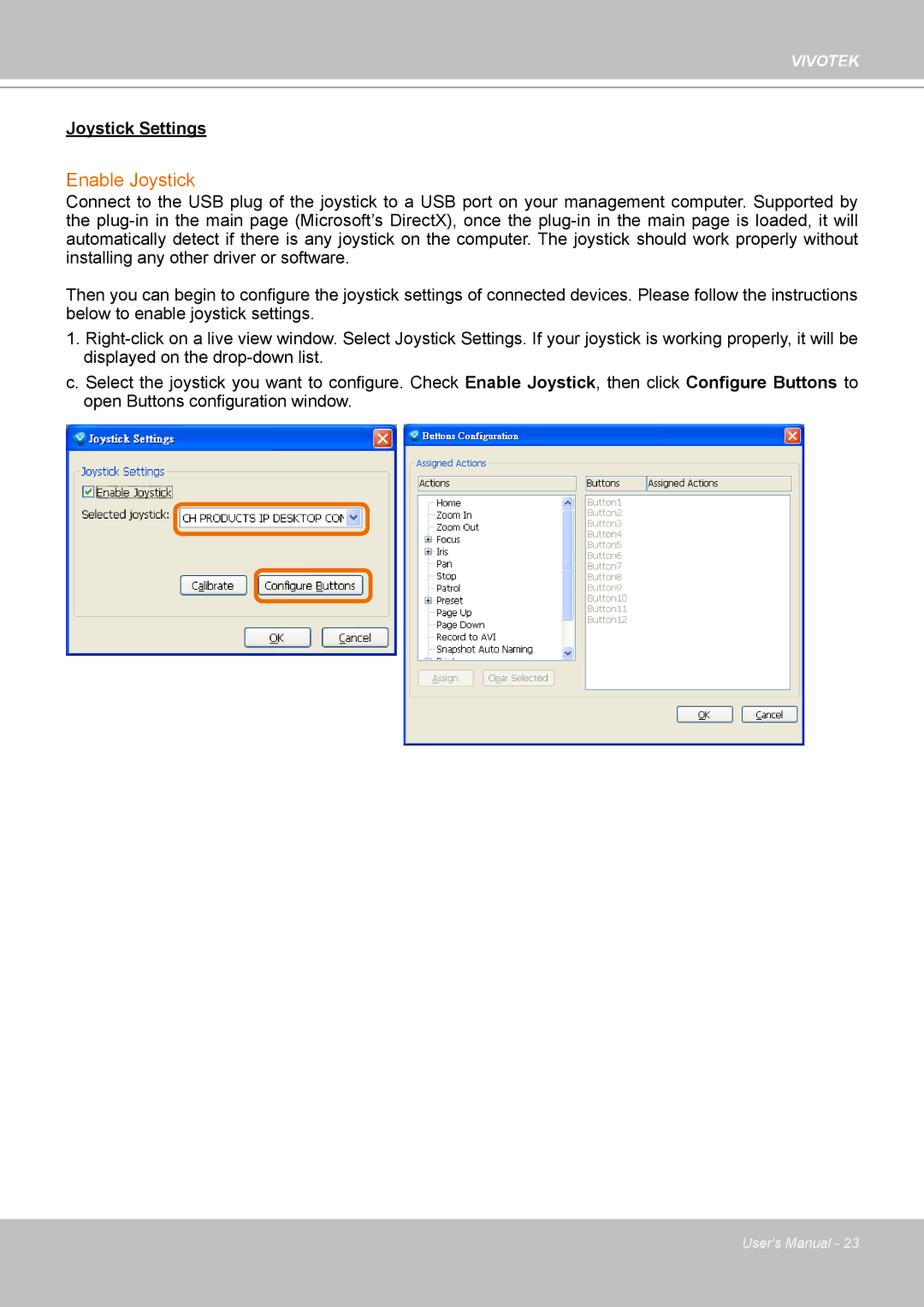 Vivotek PT8133 user manual Enable Joystick 