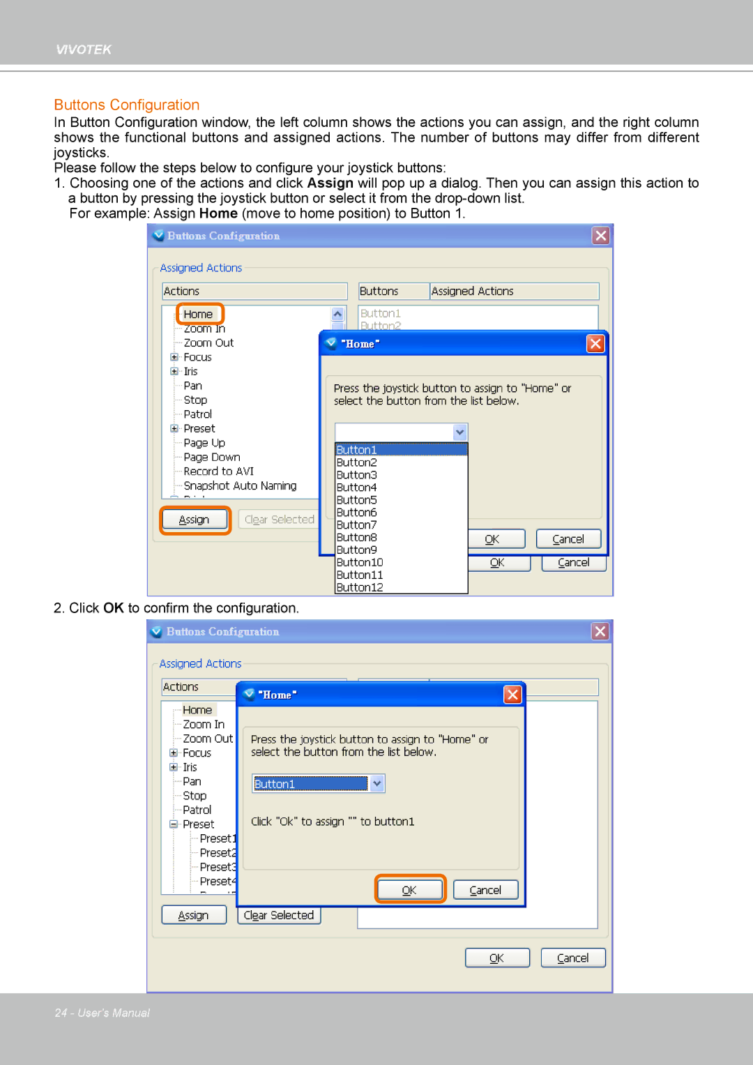 Vivotek PT8133 user manual Buttons Configuration 