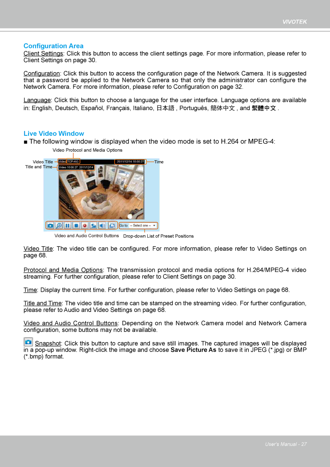 Vivotek PT8133 user manual Configuration Area 