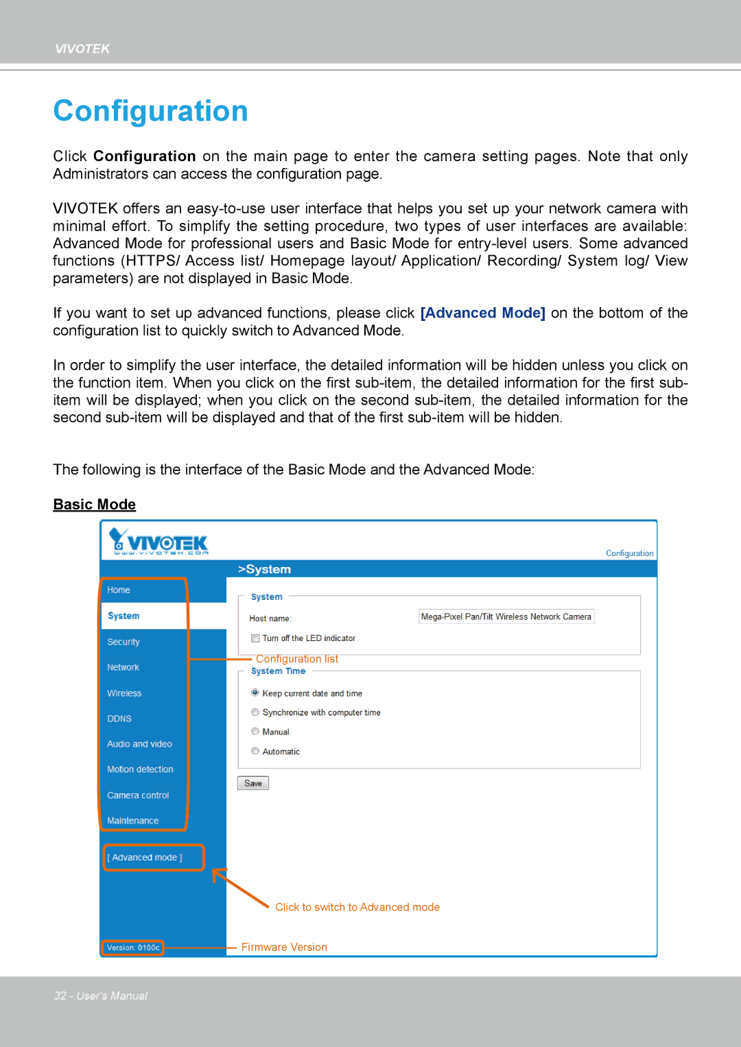 Vivotek PT8133 user manual Configuration 