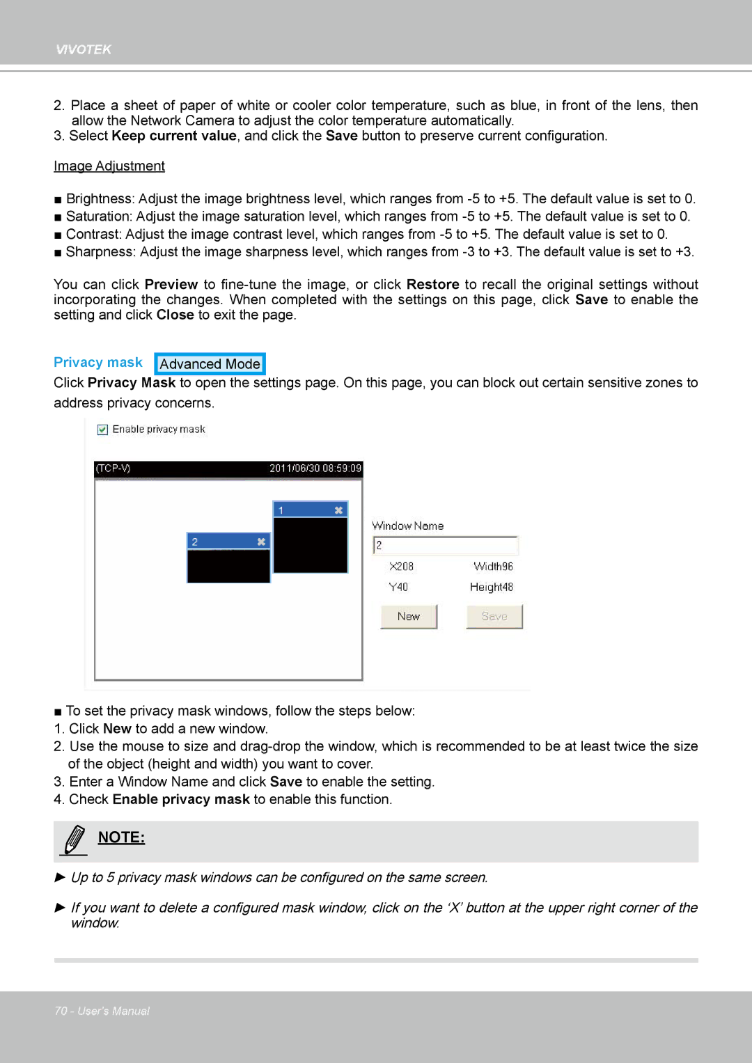 Vivotek PT8133 user manual Privacy mask Advanced Mode 