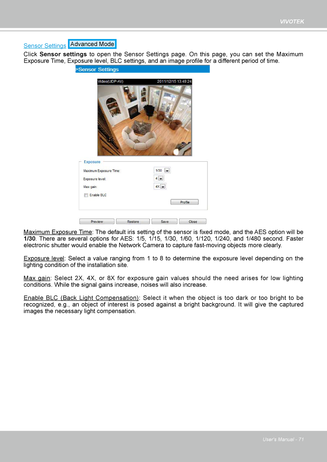 Vivotek PT8133 user manual Sensor Settings 