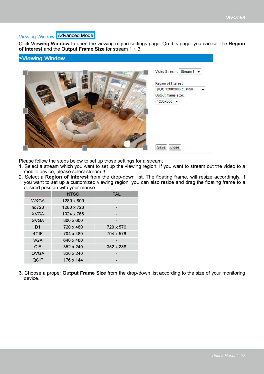 Vivotek PT8133 user manual Viewing Window 