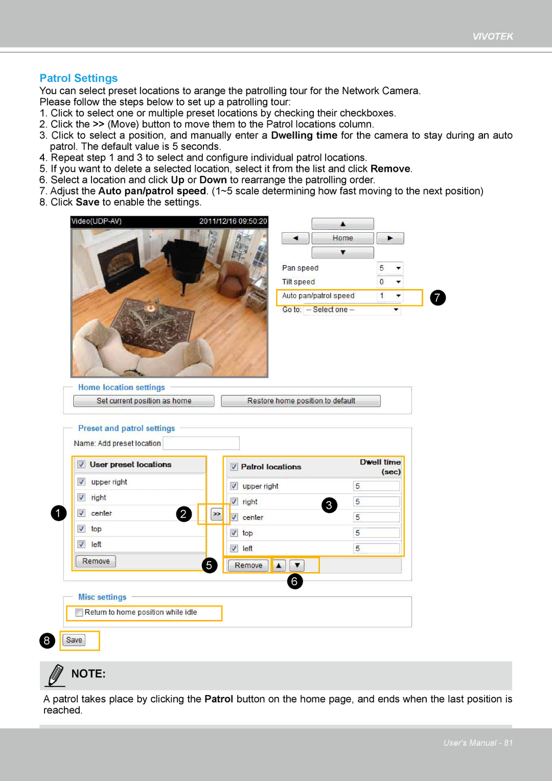 Vivotek PT8133 user manual Patrol Settings 