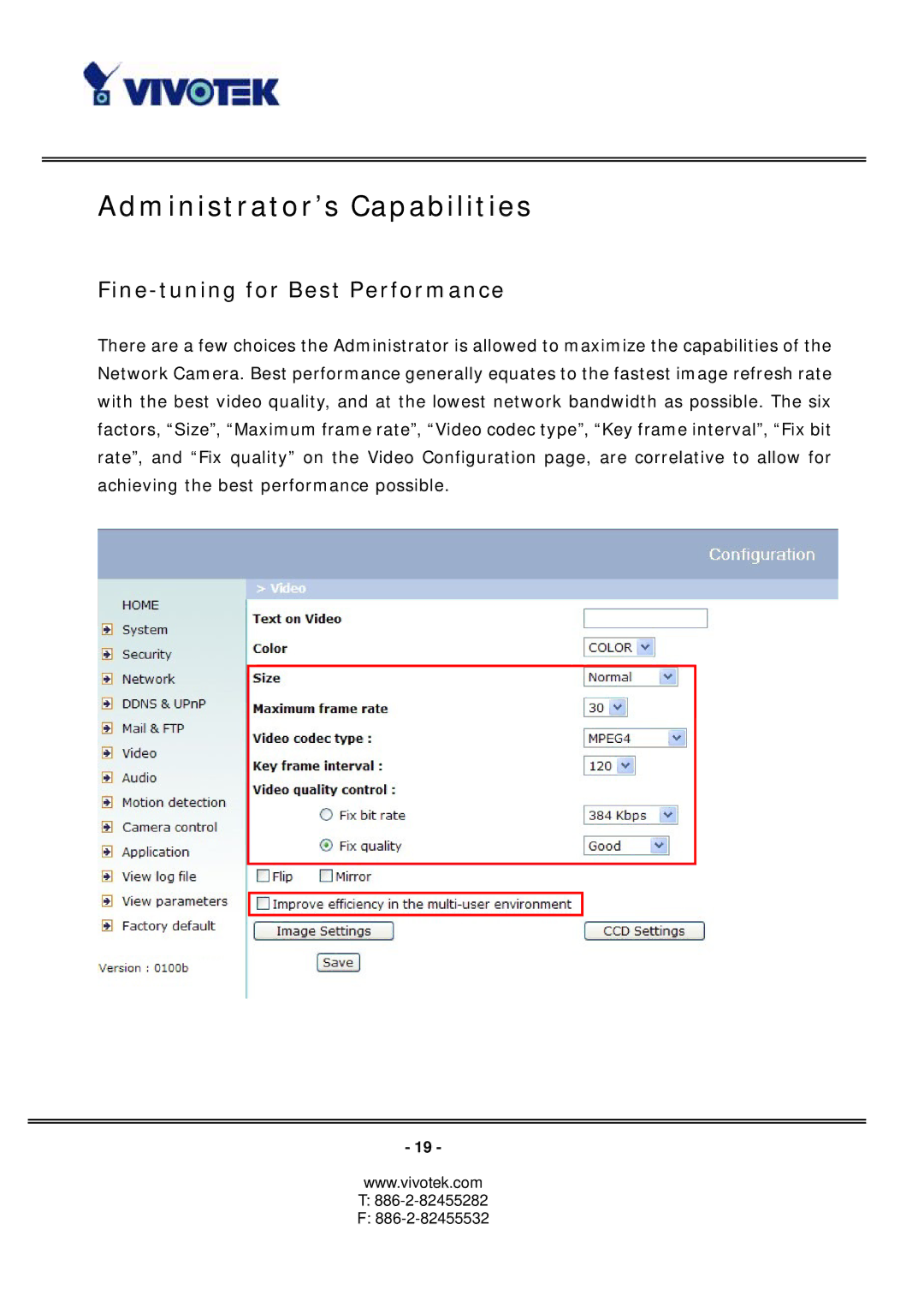 Vivotek PZ6122, PZ6112 manual Administrator’s Capabilities, Fine-tuning for Best Performance 