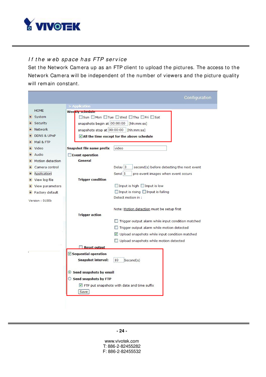 Vivotek PZ6112, PZ6122 manual If the web space has FTP service 