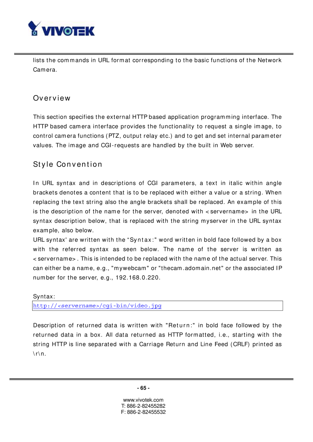 Vivotek PZ6122, PZ6112 manual Overview, Style Convention 