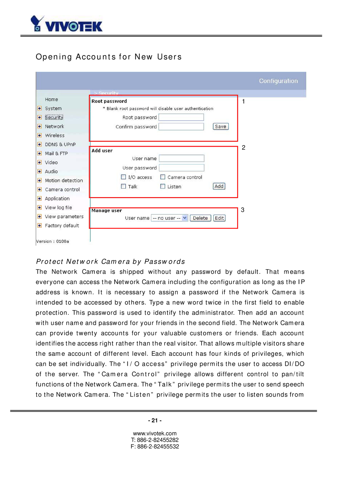 Vivotek PZ6114/PZ6124 manual Opening Accounts for New Users, Protect Network Camera by Passwords 