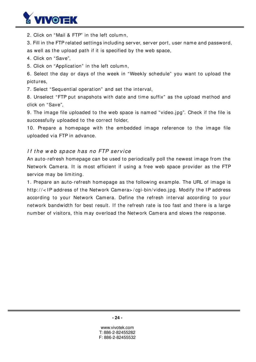 Vivotek PZ6114/PZ6124 manual If the web space has no FTP service 