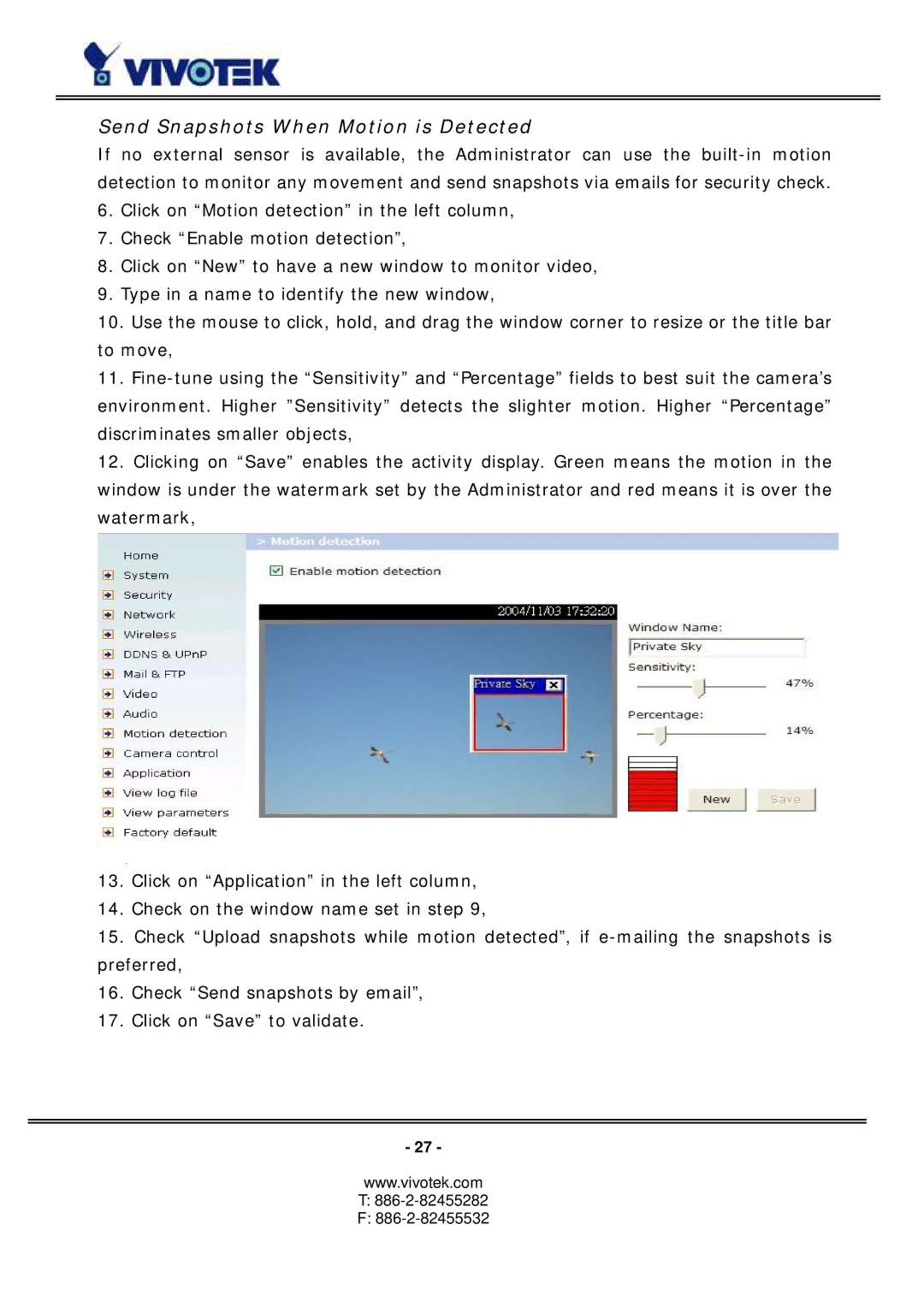 Vivotek PZ6114/PZ6124 manual Send Snapshots When Motion is Detected 