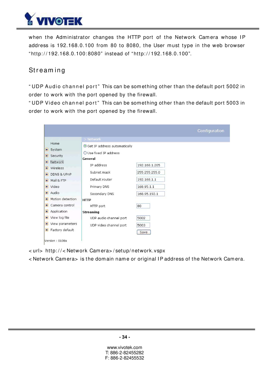 Vivotek PZ6114/PZ6124 manual Streaming 