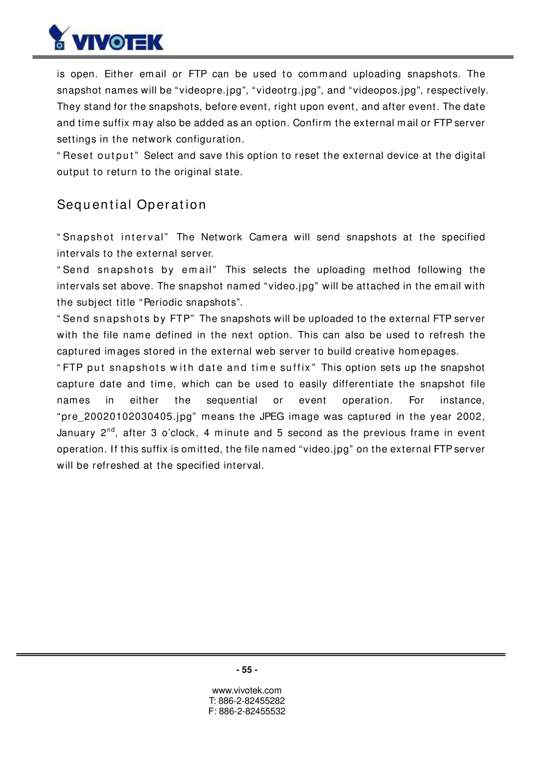 Vivotek PZ6114/PZ6124 manual Sequential Operation 