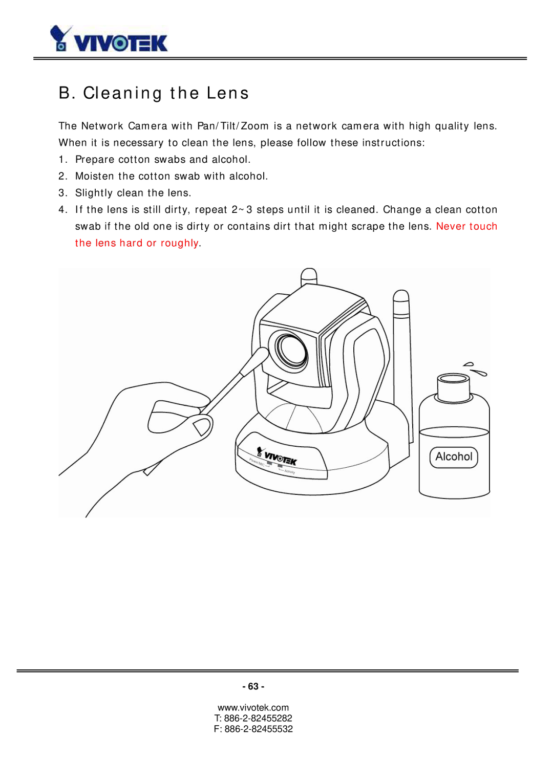 Vivotek PZ6114/PZ6124 manual Cleaning the Lens 